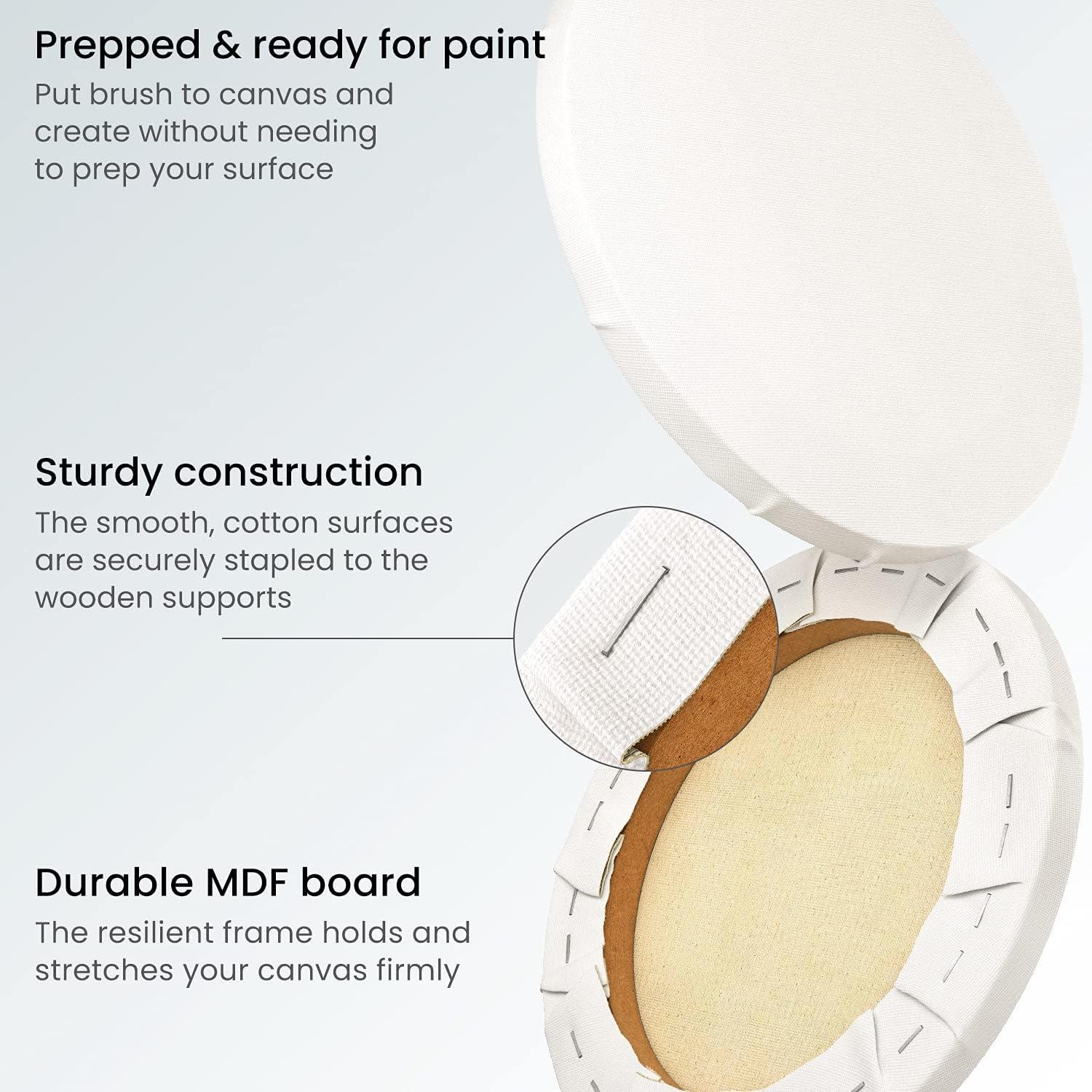 imageARTEZA Round Stretched Canvas 6 Inch Diameter Pack of 12 Blank White Canvas Boards for Acrylic Oil and Gouache Painting10 Inch