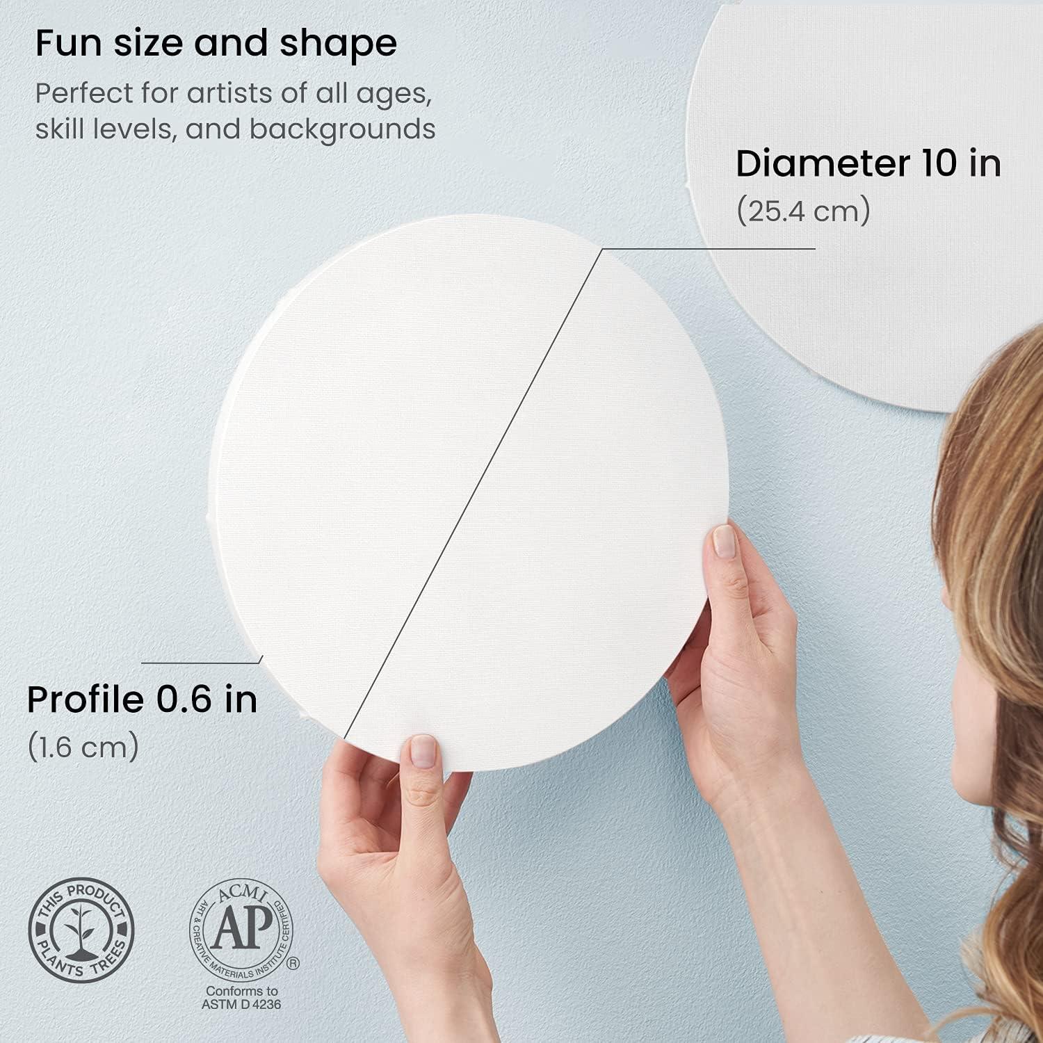 imageARTEZA Round Stretched Canvas 6 Inch Diameter Pack of 12 Blank White Canvas Boards for Acrylic Oil and Gouache Painting10 Inch