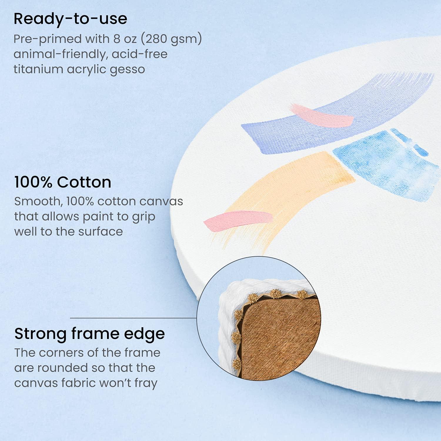 imageARTEZA Round Stretched Canvas 6 Inch Diameter Pack of 12 Blank White Canvas Boards for Acrylic Oil and Gouache Painting10 Inch