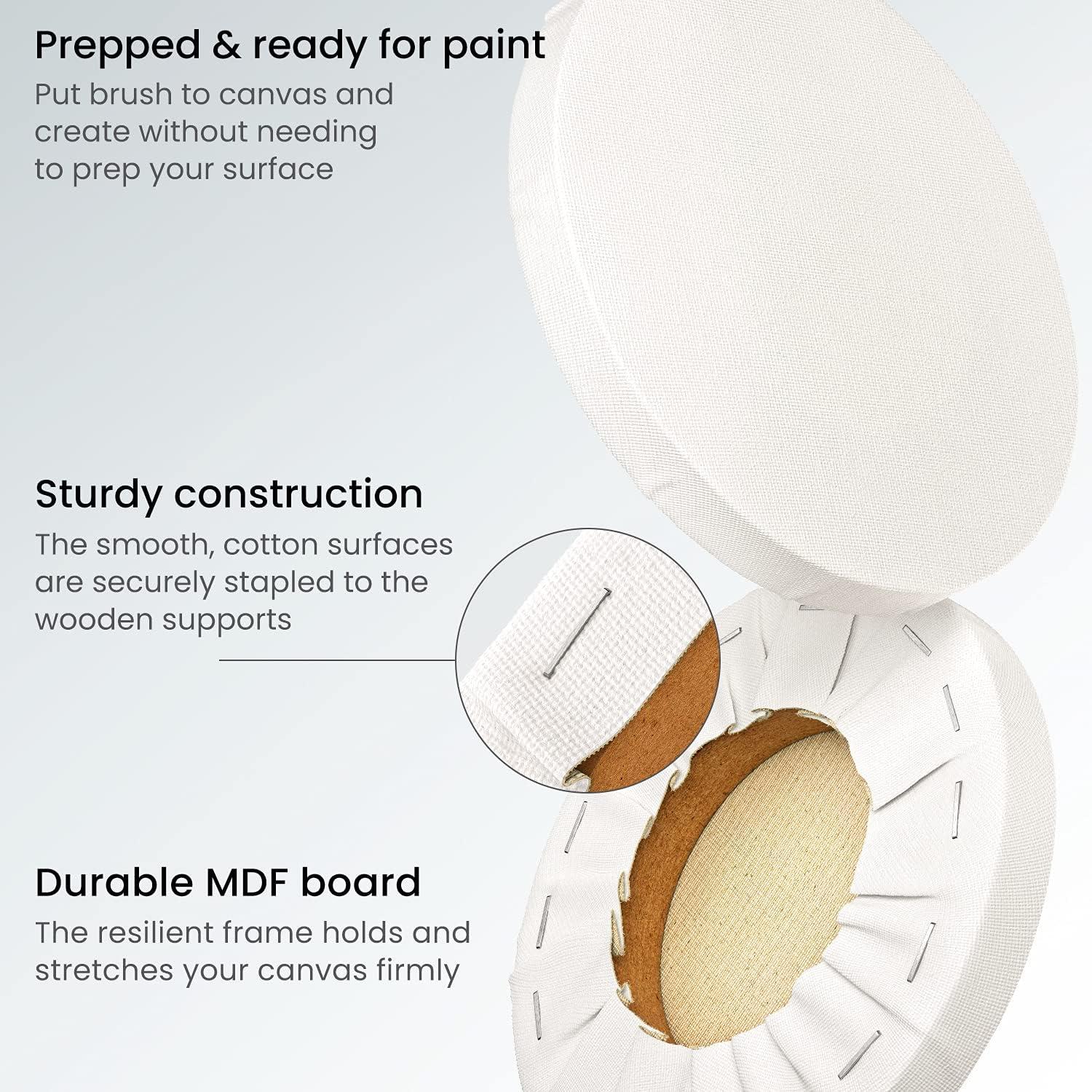 imageARTEZA Round Stretched Canvas 6 Inch Diameter Pack of 12 Blank White Canvas Boards for Acrylic Oil and Gouache Painting6 inch