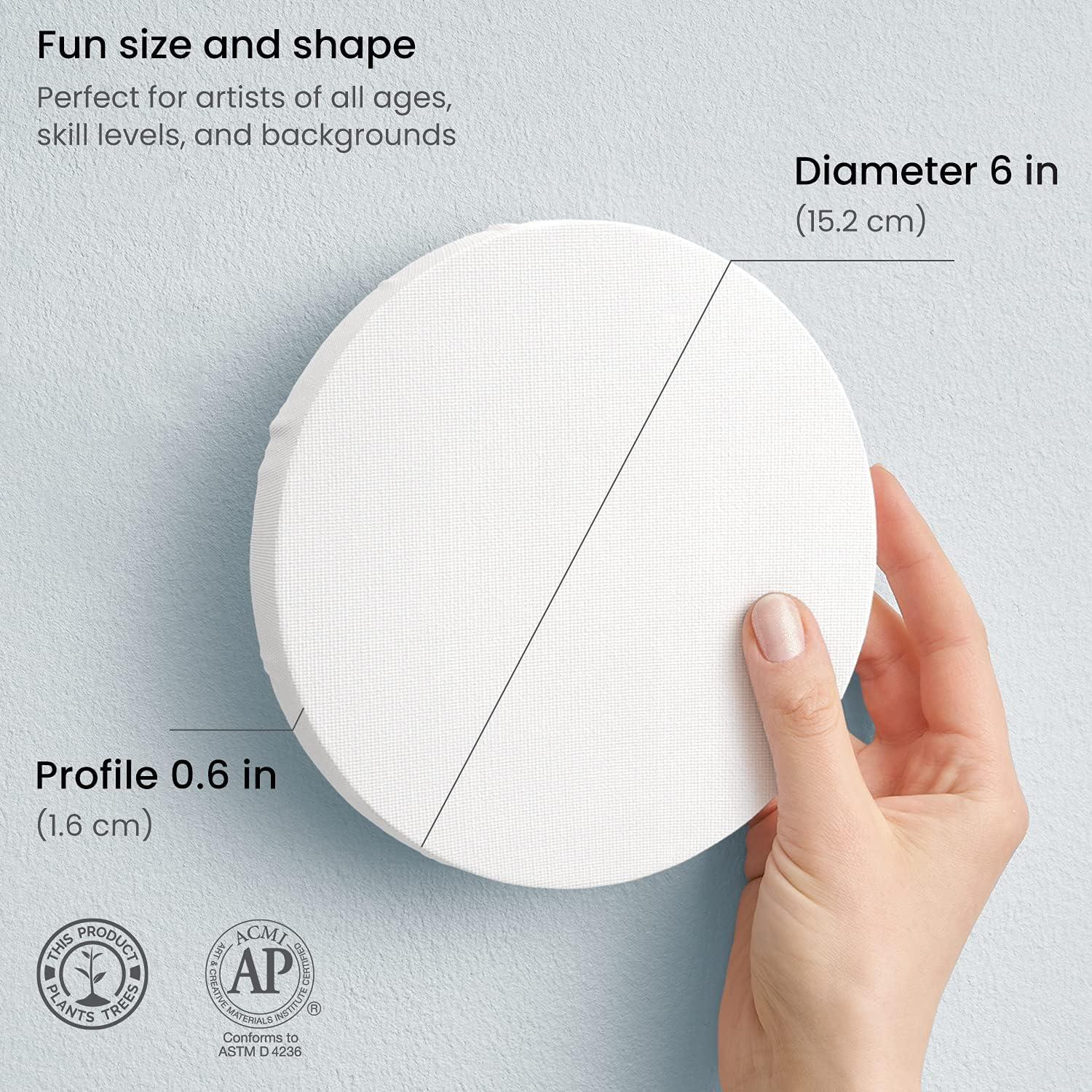 imageARTEZA Round Stretched Canvas 6 Inch Diameter Pack of 12 Blank White Canvas Boards for Acrylic Oil and Gouache Painting6 inch