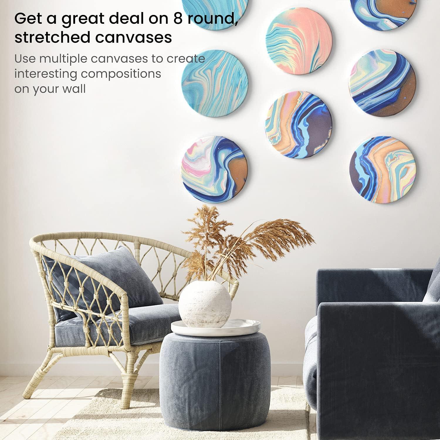 imageARTEZA Round Stretched Canvas 8 Inch Diameter Pack of 10 Blank White Canvas Boards for Acrylic Oil and Gouache Painting10 Inch