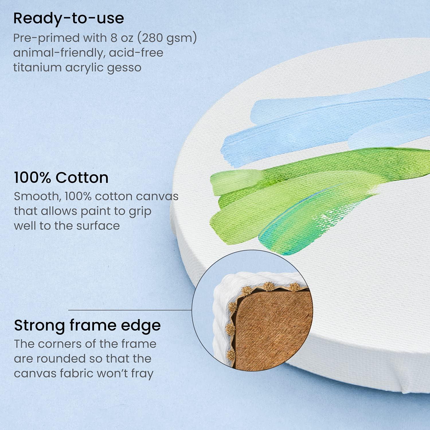 imageARTEZA Round Stretched Canvas 8 Inch Diameter Pack of 10 Blank White Canvas Boards for Acrylic Oil and Gouache Painting6 inch