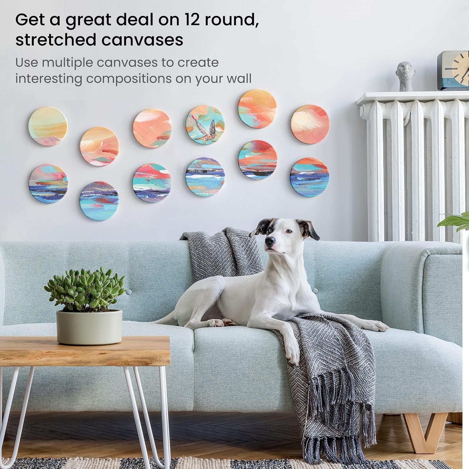 imageARTEZA Round Stretched Canvas 8 Inch Diameter Pack of 10 Blank White Canvas Boards for Acrylic Oil and Gouache Painting6 inch