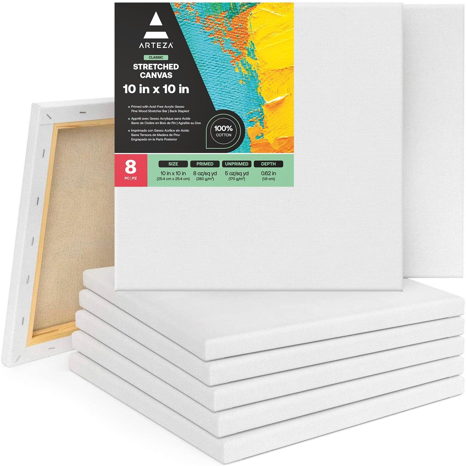 imageARTEZA Small Canvases for Painting with Easels Pack of 14 3 x 3 Inches Blank White Canvas for Painting Art Supplies for Acrylic Oil and GouacheWhite Classic