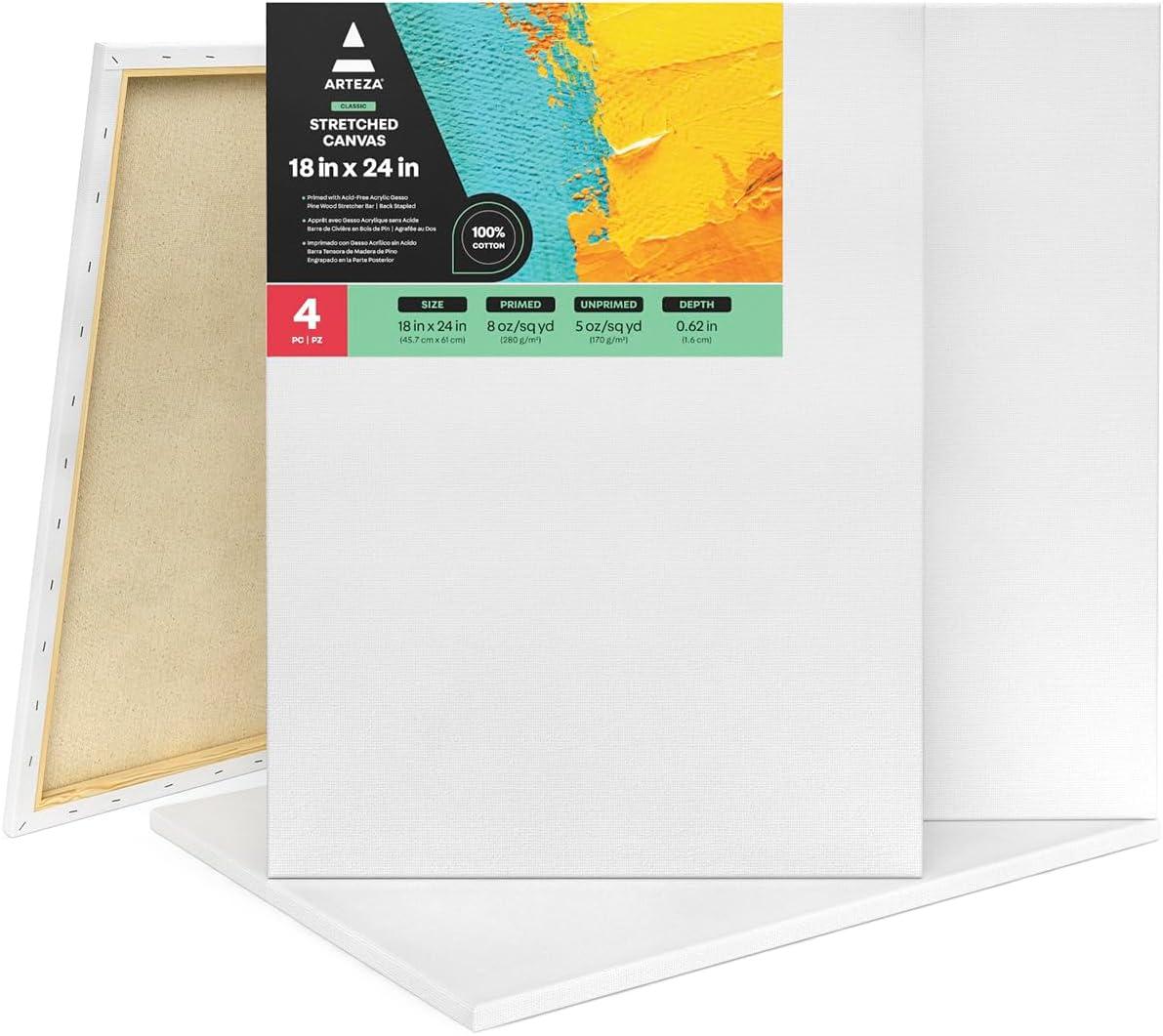 imageARTEZA Small Canvases for Painting with Easels Pack of 14 3 x 3 Inches Blank White Canvas for Painting Art Supplies for Acrylic Oil and GouacheWhite Classic
