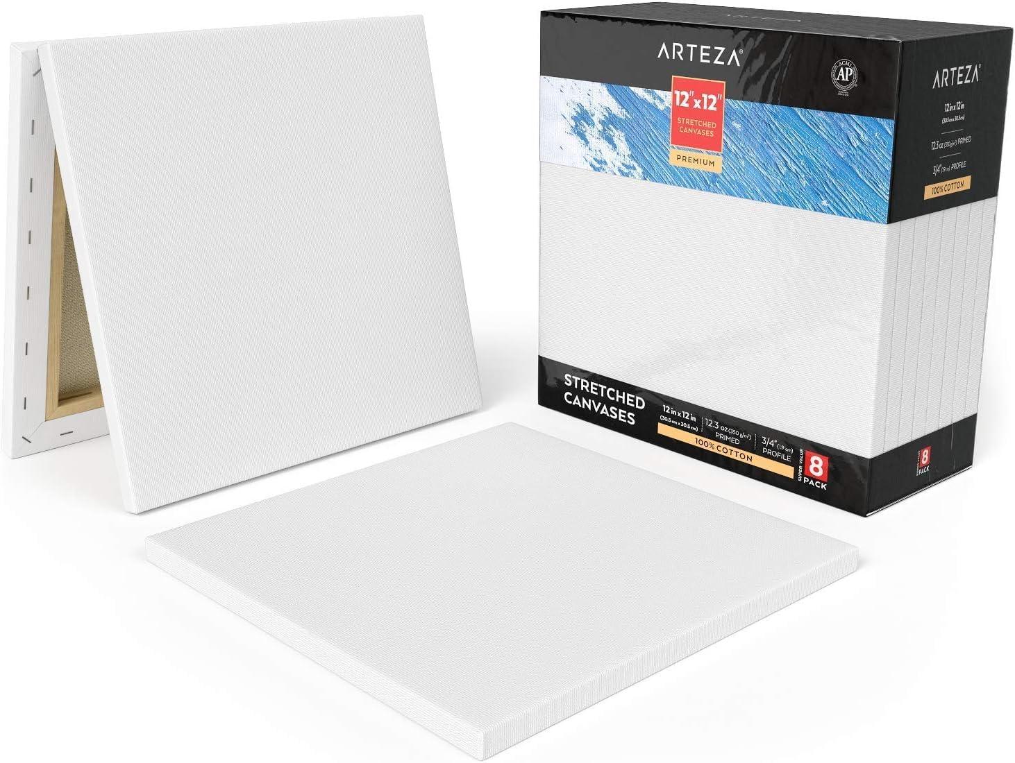 imageARTEZA Small Canvases for Painting with Easels Pack of 14 3 x 3 Inches Blank White Canvas for Painting Art Supplies for Acrylic Oil and GouacheWhite Premium