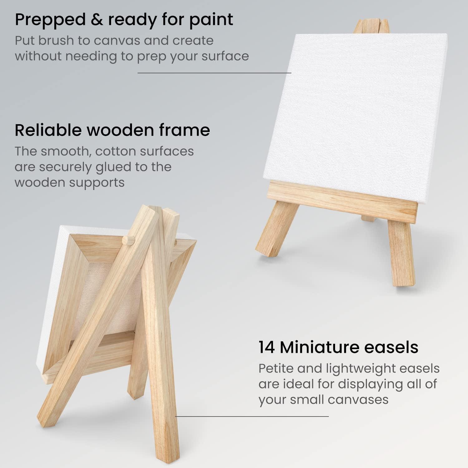 imageARTEZA Small Canvases for Painting with Easels Pack of 14 3 x 3 Inches Blank White Canvas for Painting Art Supplies for Acrylic Oil and GouacheWhite Classic