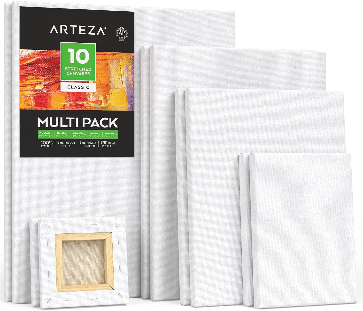 imageARTEZA Small Canvases for Painting with Easels Pack of 14 3 x 3 Inches Blank White Canvas for Painting Art Supplies for Acrylic Oil and GouacheWhite Classic