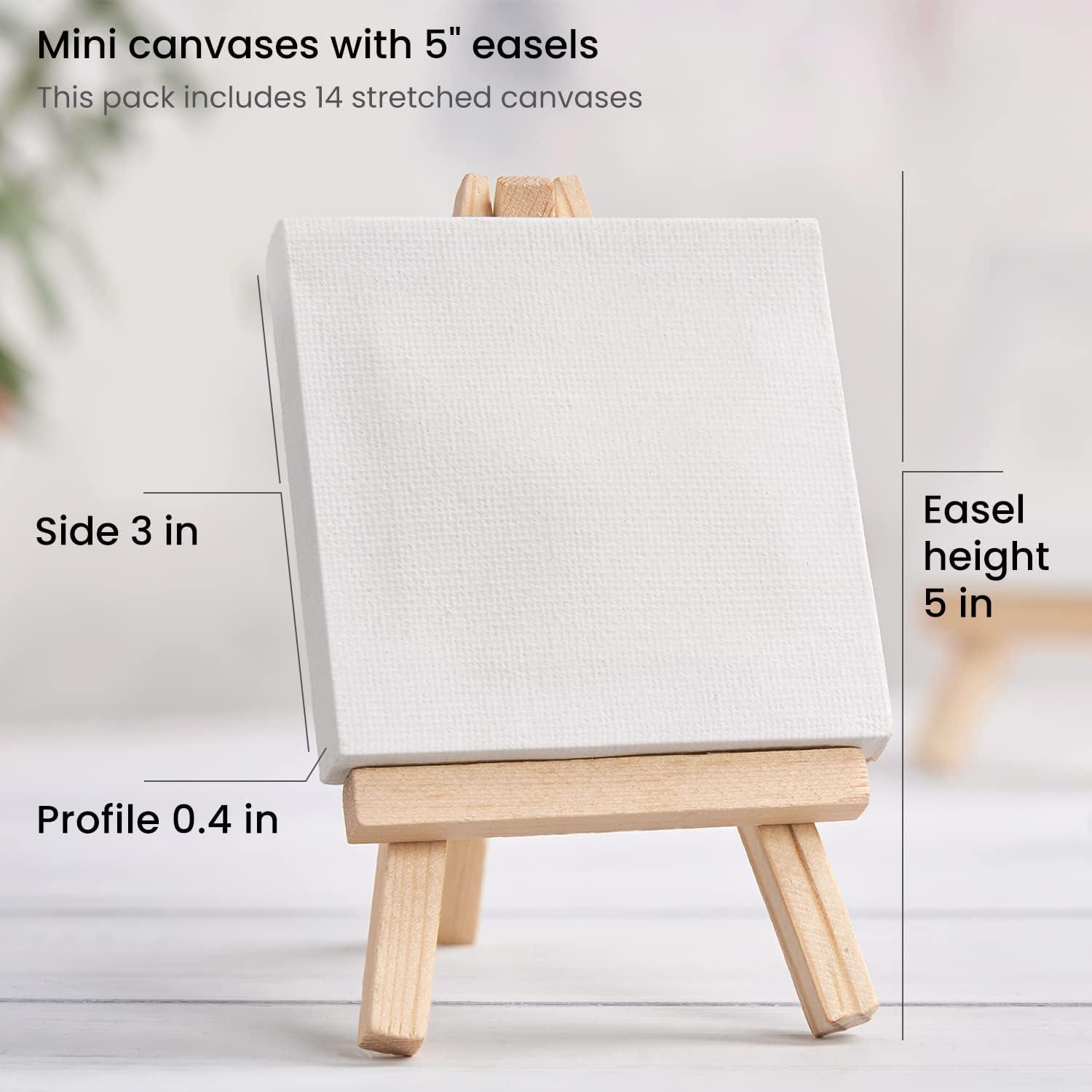 imageARTEZA Small Canvases for Painting with Easels Pack of 14 3 x 3 Inches Blank White Canvas for Painting Art Supplies for Acrylic Oil and GouacheWhite Classic