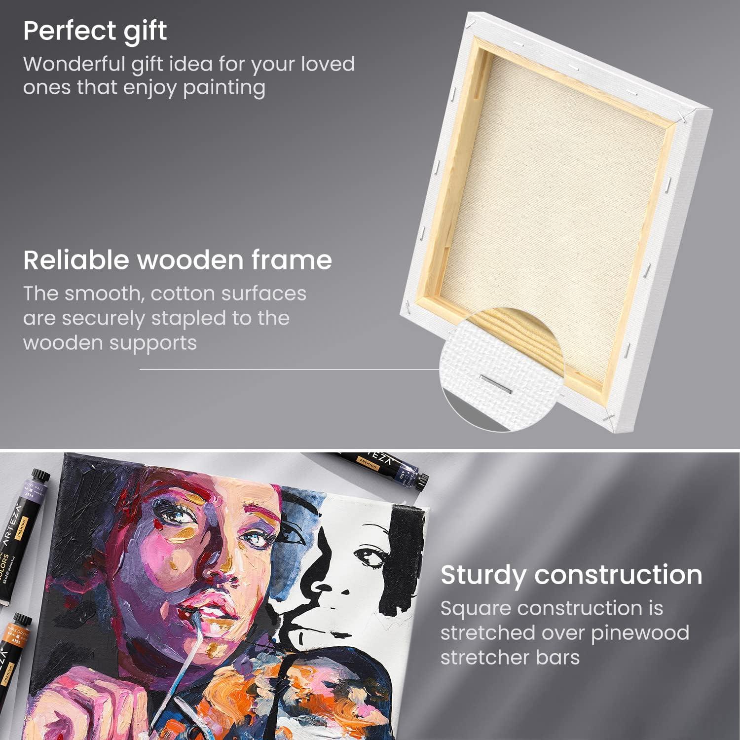imageARTEZA Small Canvases for Painting with Easels Pack of 14 3 x 3 Inches Blank White Canvas for Painting Art Supplies for Acrylic Oil and GouacheWhite Classic