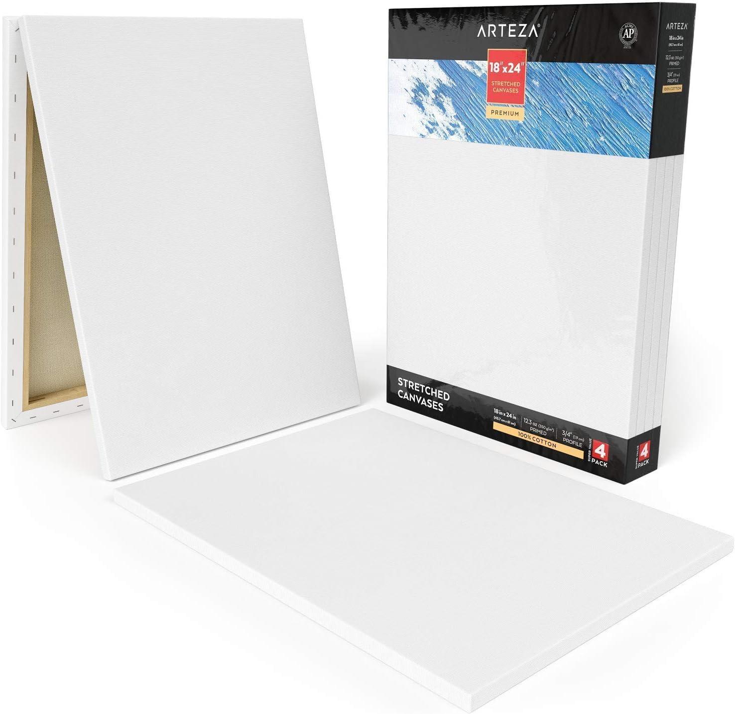 imageARTEZA Small Canvases for Painting with Easels Pack of 14 3 x 3 Inches Blank White Canvas for Painting Art Supplies for Acrylic Oil and GouacheWhite Premium