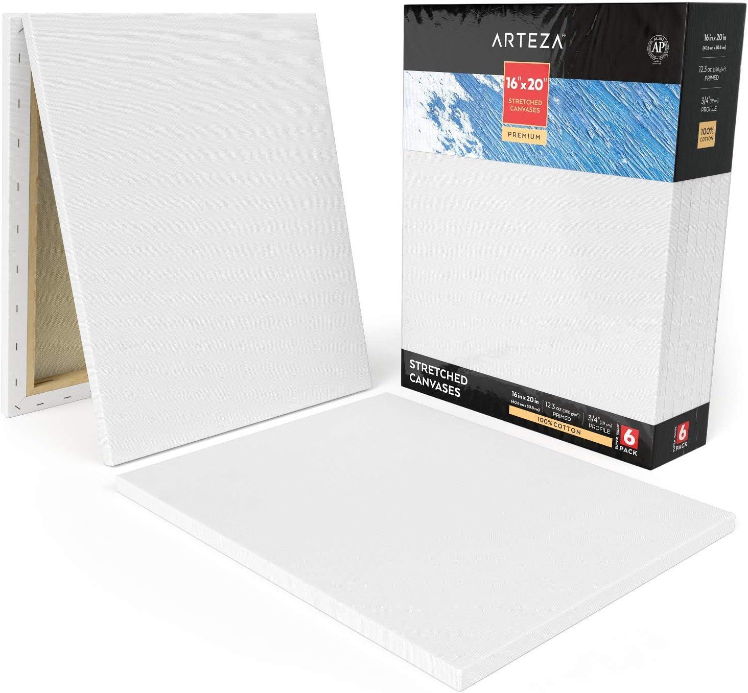 imageARTEZA Small Canvases for Painting with Easels Pack of 14 3 x 3 Inches Blank White Canvas for Painting Art Supplies for Acrylic Oil and GouacheWhite Premium