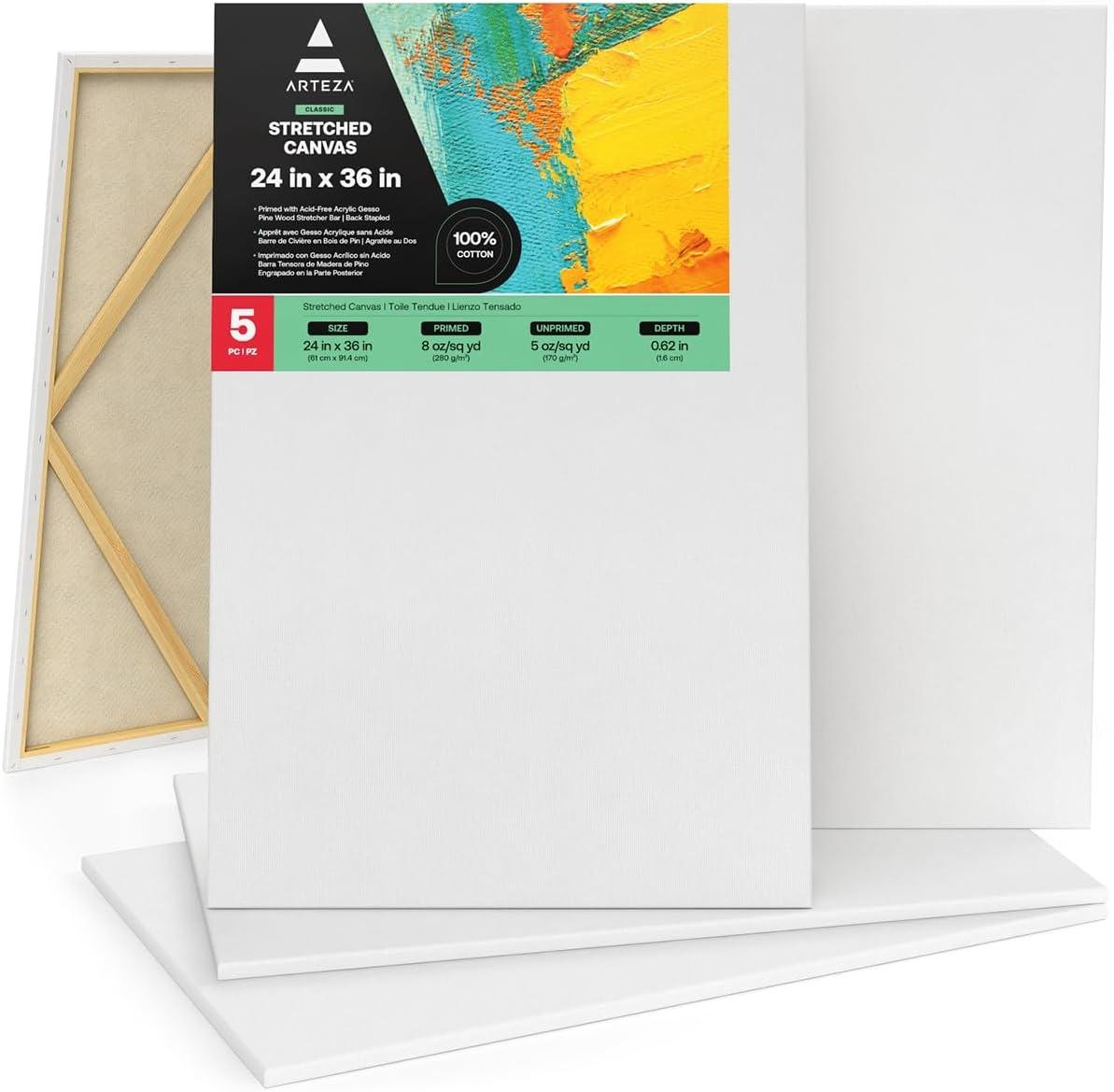 imageARTEZA Small Canvases for Painting with Easels Pack of 14 3 x 3 Inches Blank White Canvas for Painting Art Supplies for Acrylic Oil and GouacheWhite Classic