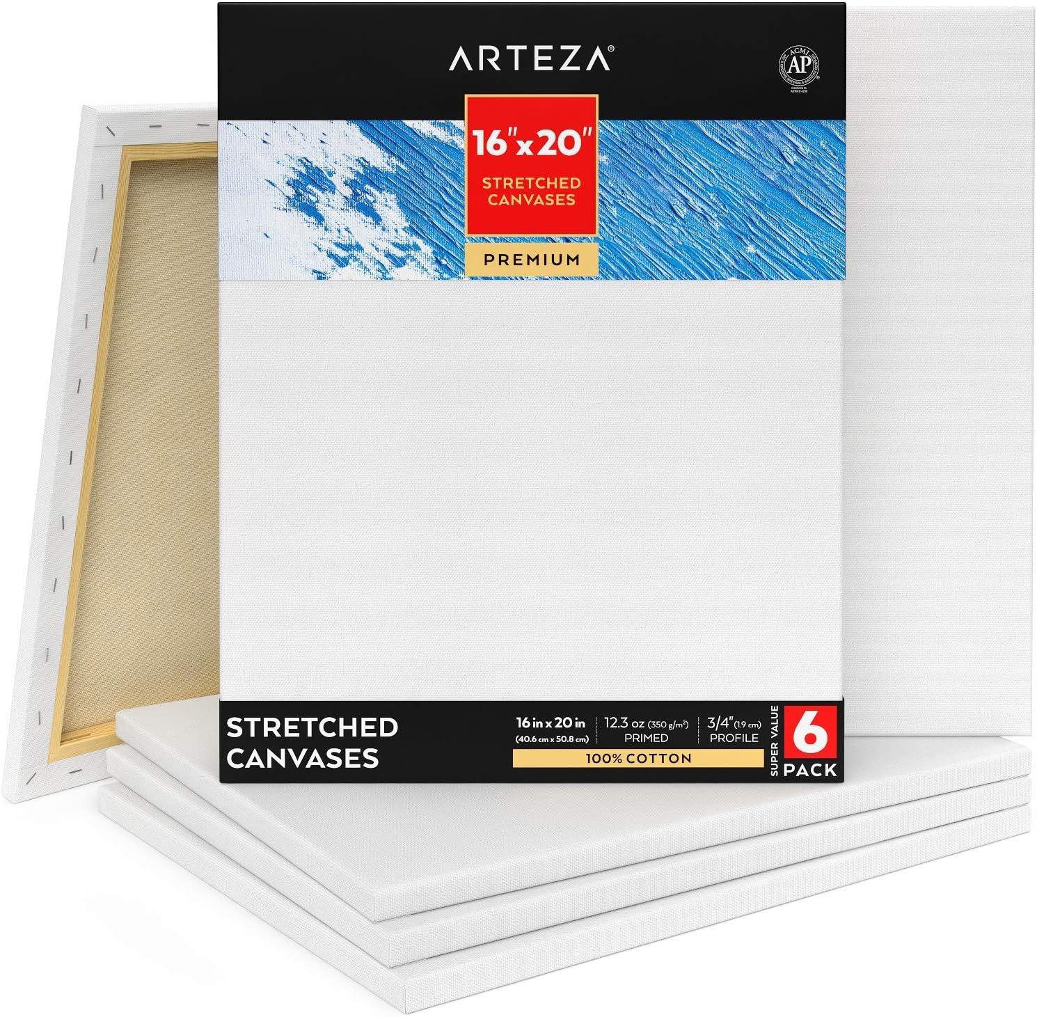 imageARTEZA Small Canvases for Painting with Easels Pack of 14 3 x 3 Inches Blank White Canvas for Painting Art Supplies for Acrylic Oil and GouacheWhite Premium
