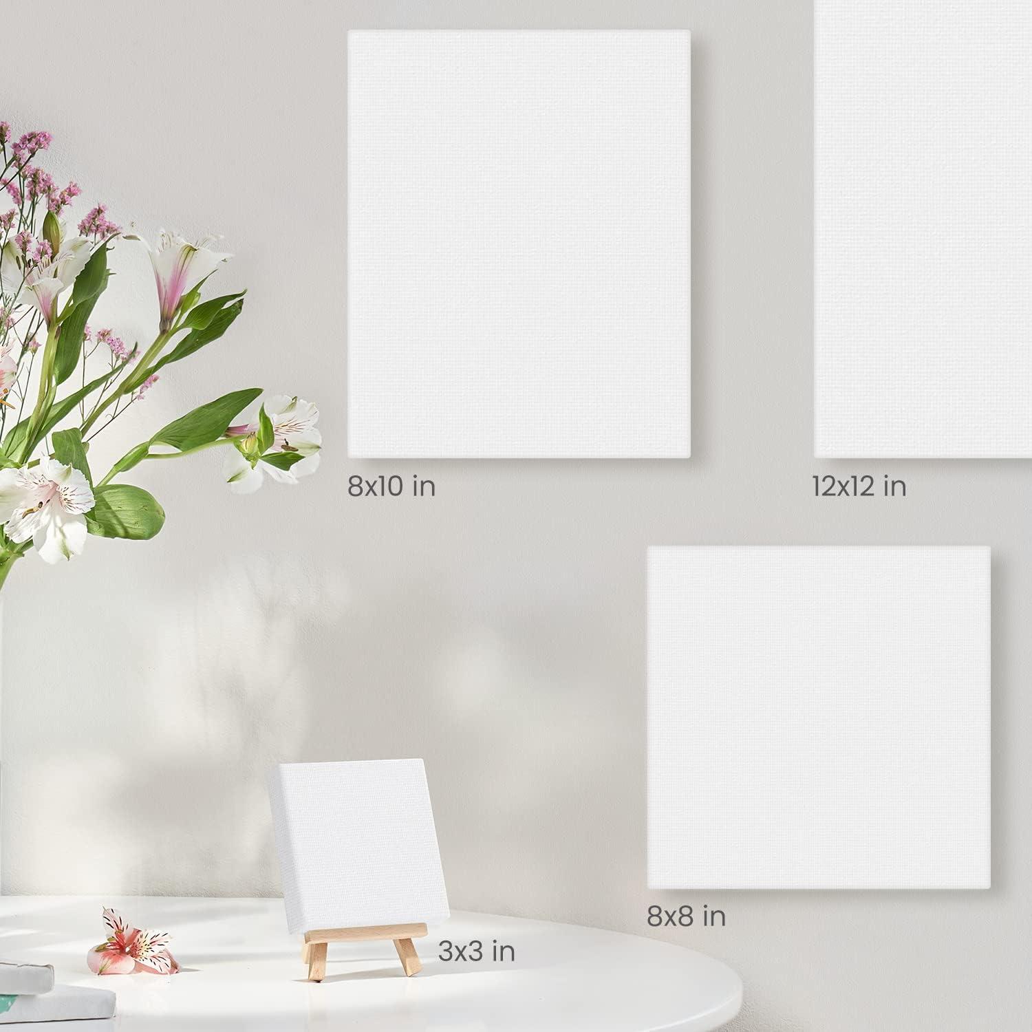 imageARTEZA Small Canvases for Painting with Easels Pack of 14 3 x 3 Inches Blank White Canvas for Painting Art Supplies for Acrylic Oil and GouacheWhite Classic