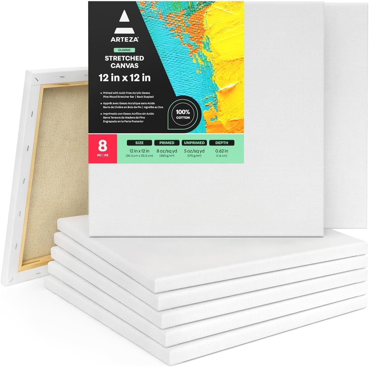 imageARTEZA Small Canvases for Painting with Easels Pack of 14 3 x 3 Inches Blank White Canvas for Painting Art Supplies for Acrylic Oil and GouacheWhite Classic