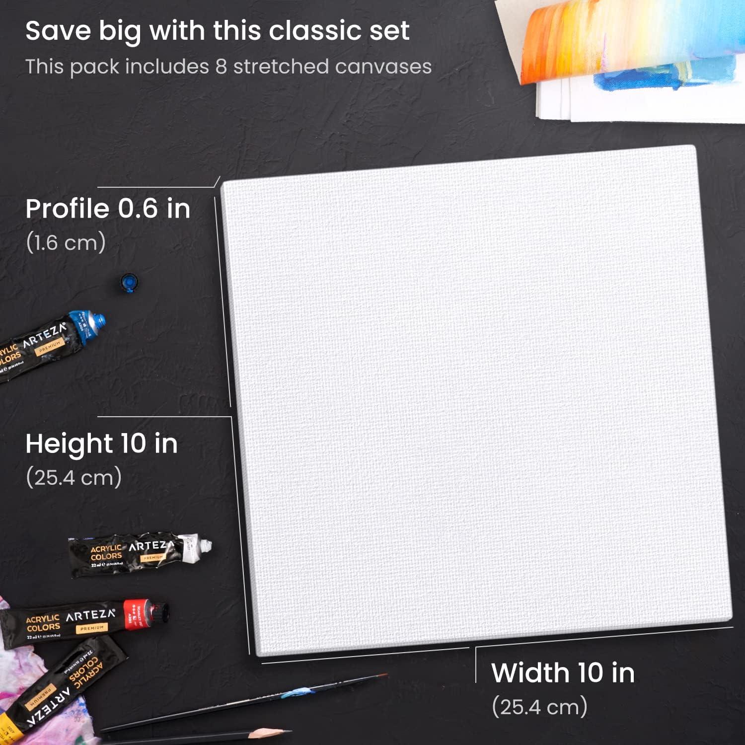 imageARTEZA Small Canvases for Painting with Easels Pack of 14 3 x 3 Inches Blank White Canvas for Painting Art Supplies for Acrylic Oil and GouacheWhite Classic