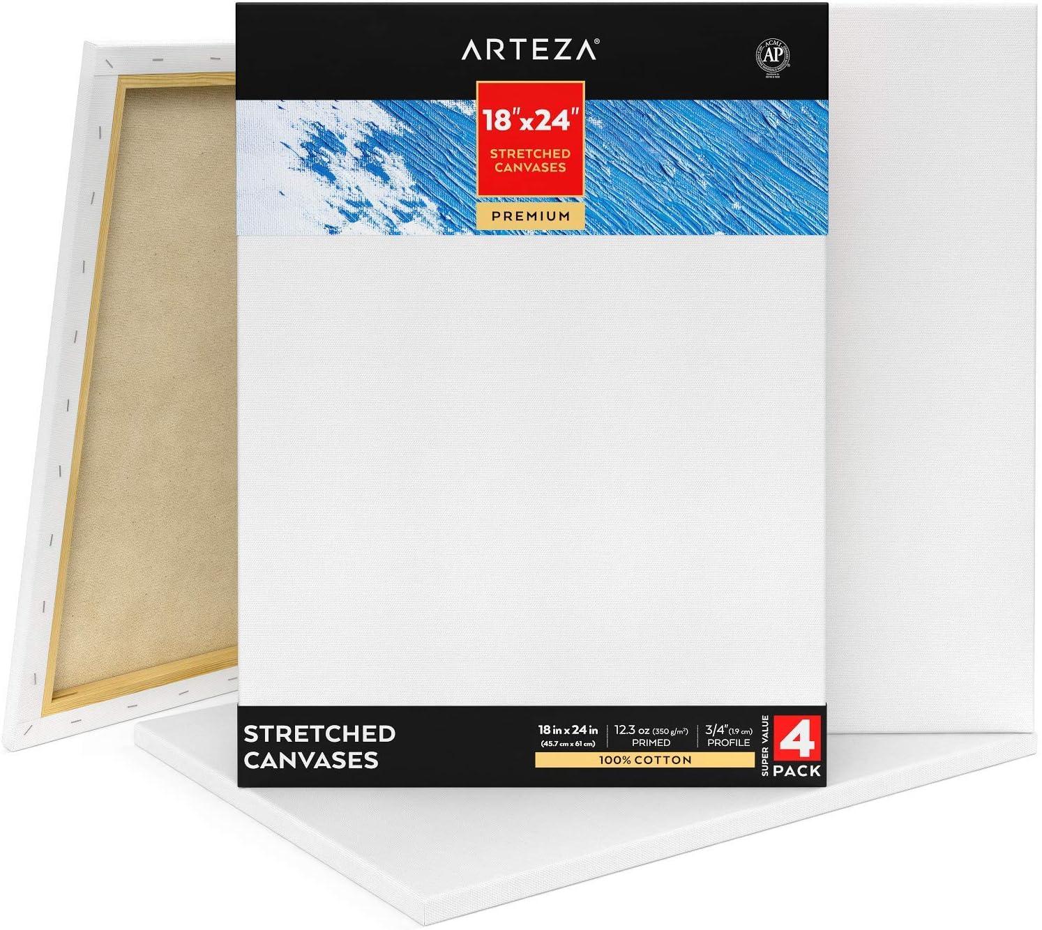 imageARTEZA Small Canvases for Painting with Easels Pack of 14 3 x 3 Inches Blank White Canvas for Painting Art Supplies for Acrylic Oil and GouacheWhite Premium