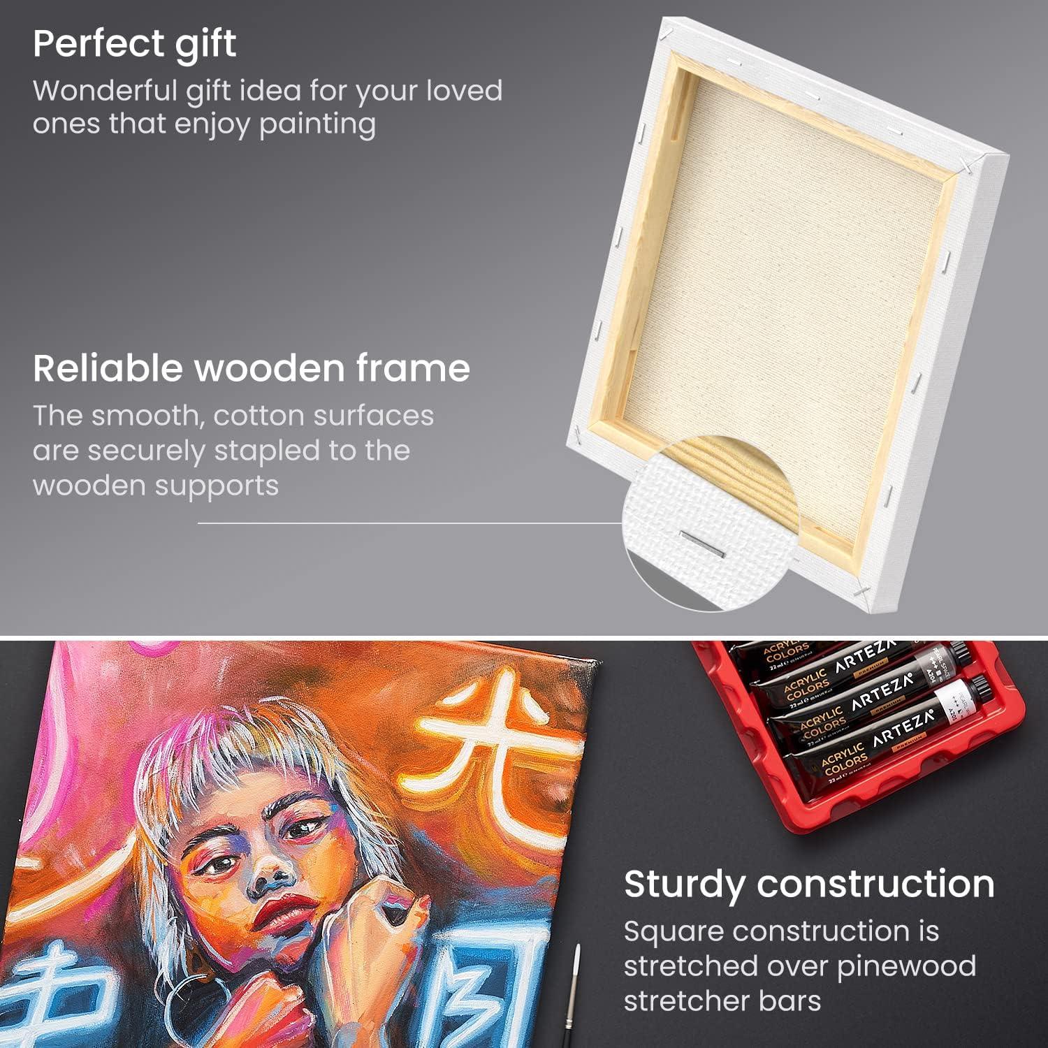 imageARTEZA Small Canvases for Painting with Easels Pack of 14 3 x 3 Inches Blank White Canvas for Painting Art Supplies for Acrylic Oil and GouacheWhite Classic