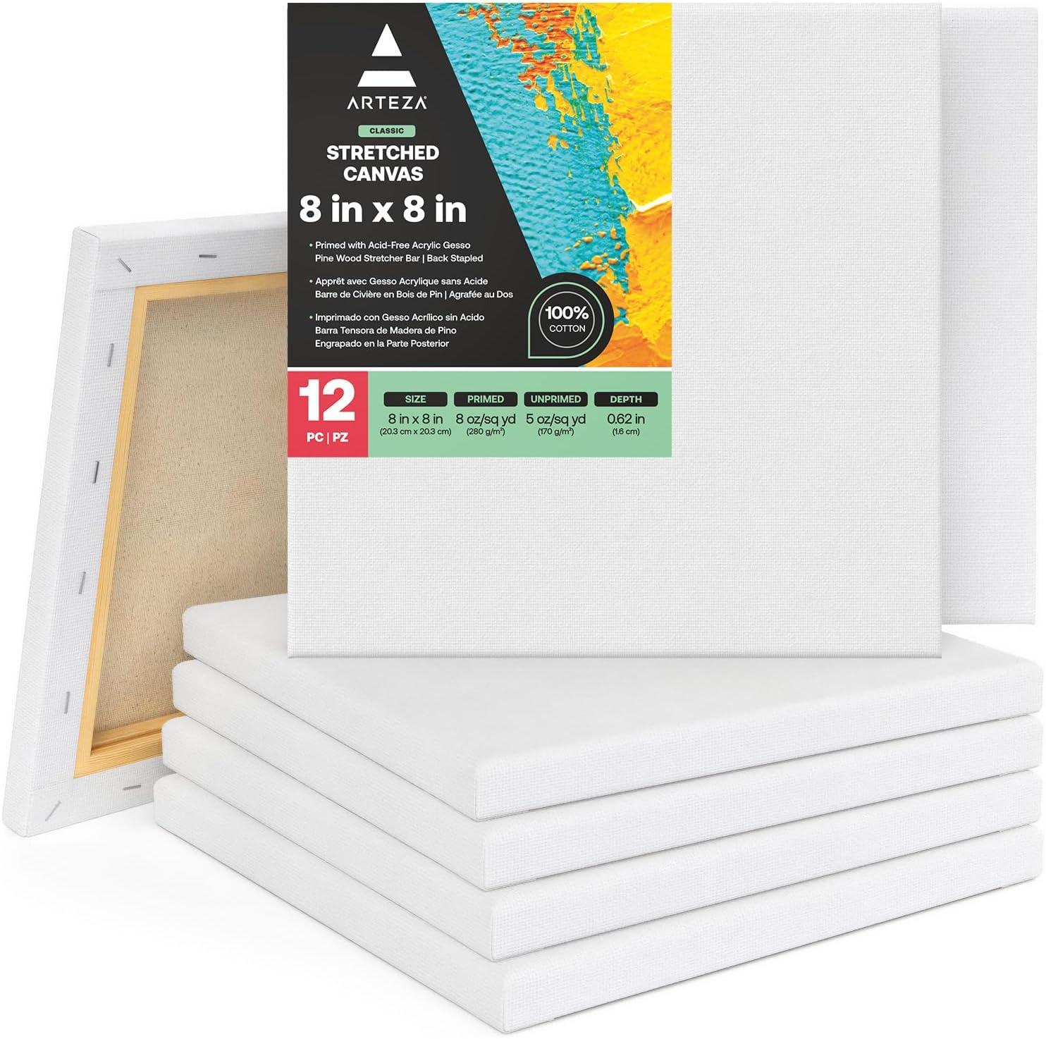 imageARTEZA Small Canvases for Painting with Easels Pack of 14 3 x 3 Inches Blank White Canvas for Painting Art Supplies for Acrylic Oil and GouacheWhite Classic