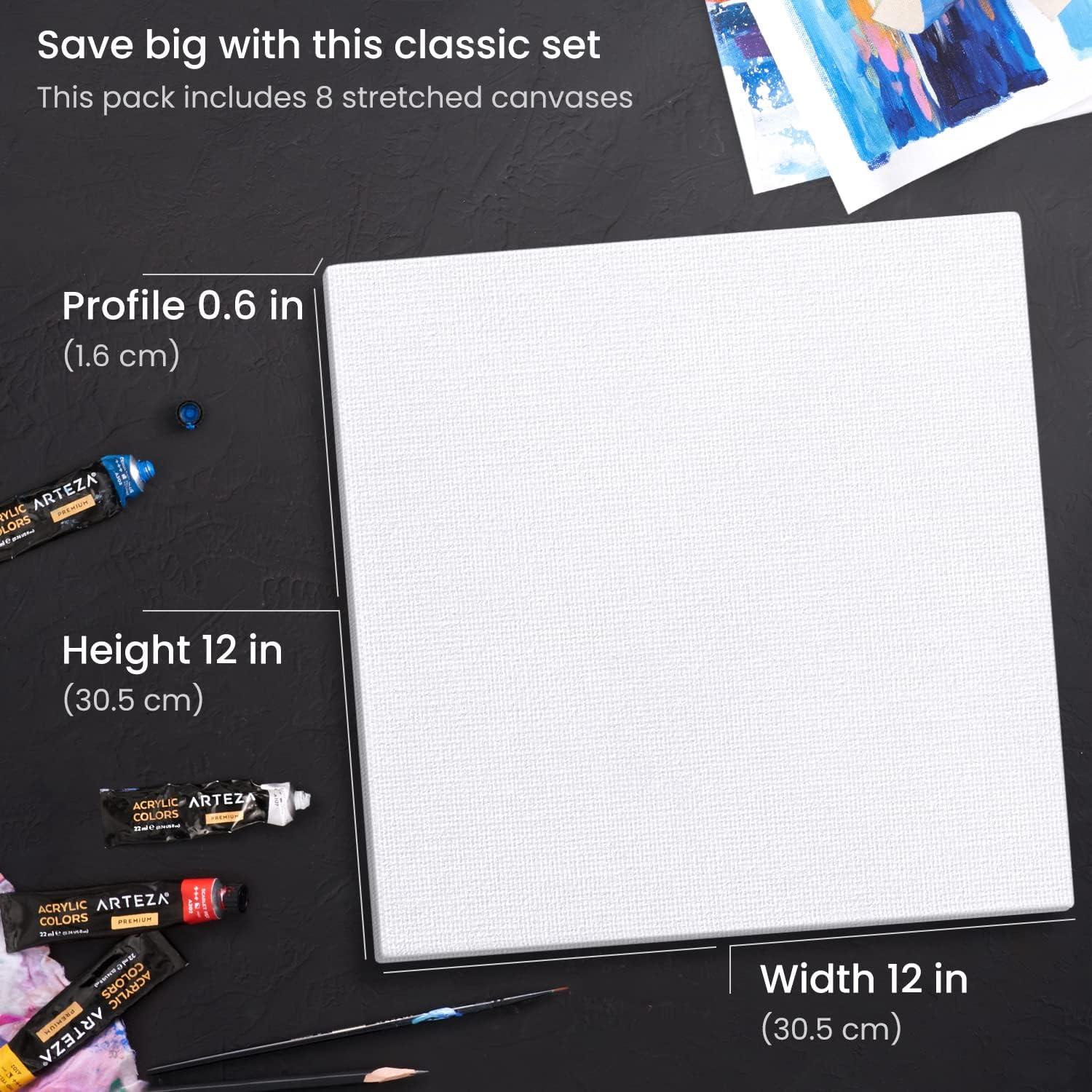 imageARTEZA Small Canvases for Painting with Easels Pack of 14 3 x 3 Inches Blank White Canvas for Painting Art Supplies for Acrylic Oil and GouacheWhite Classic
