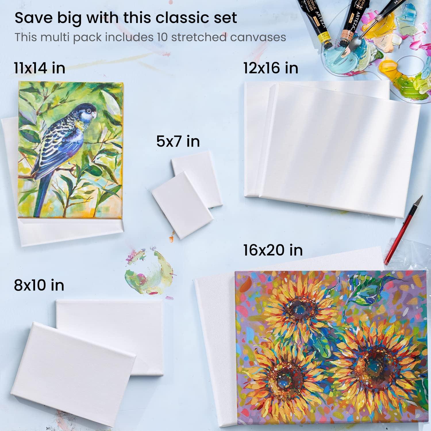 imageARTEZA Small Canvases for Painting with Easels Pack of 14 3 x 3 Inches Blank White Canvas for Painting Art Supplies for Acrylic Oil and Gouachewhite