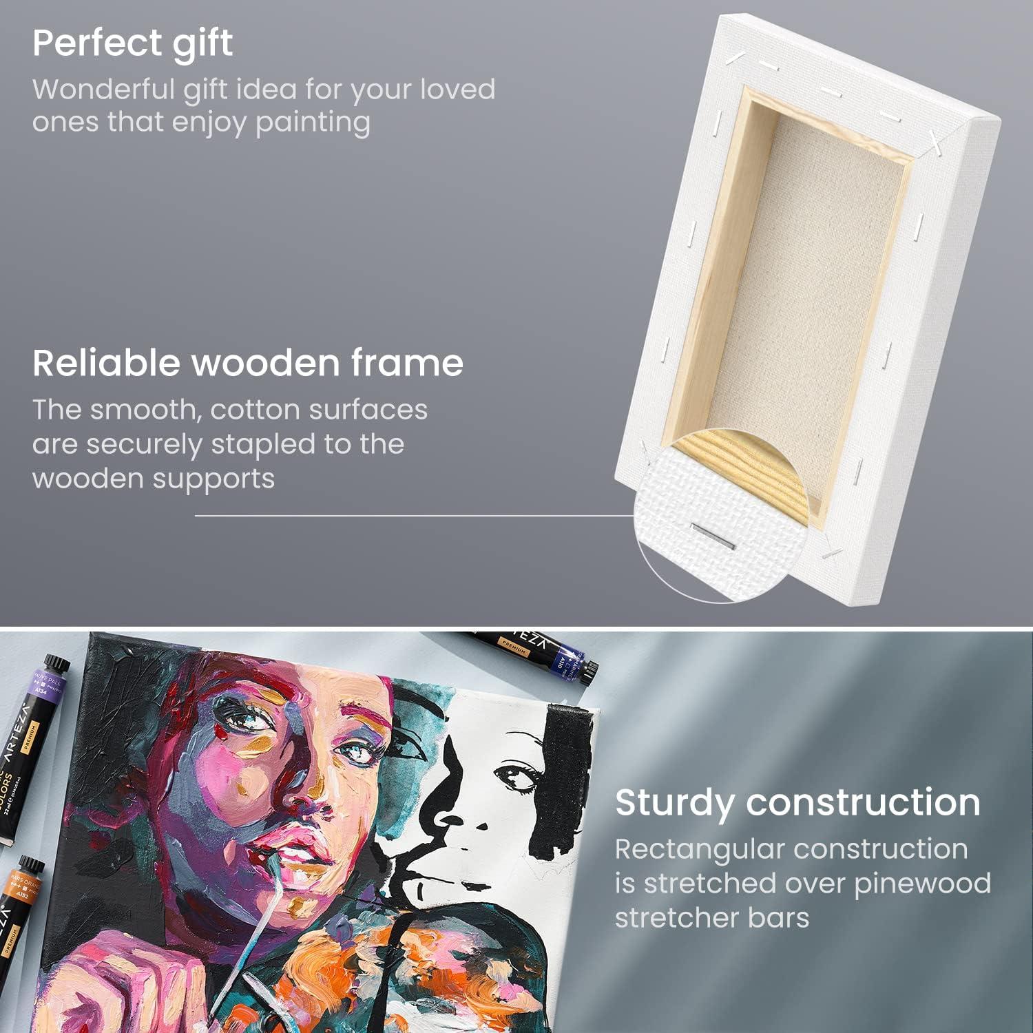 imageARTEZA Small Canvases for Painting with Easels Pack of 14 3 x 3 Inches Blank White Canvas for Painting Art Supplies for Acrylic Oil and Gouachewhite