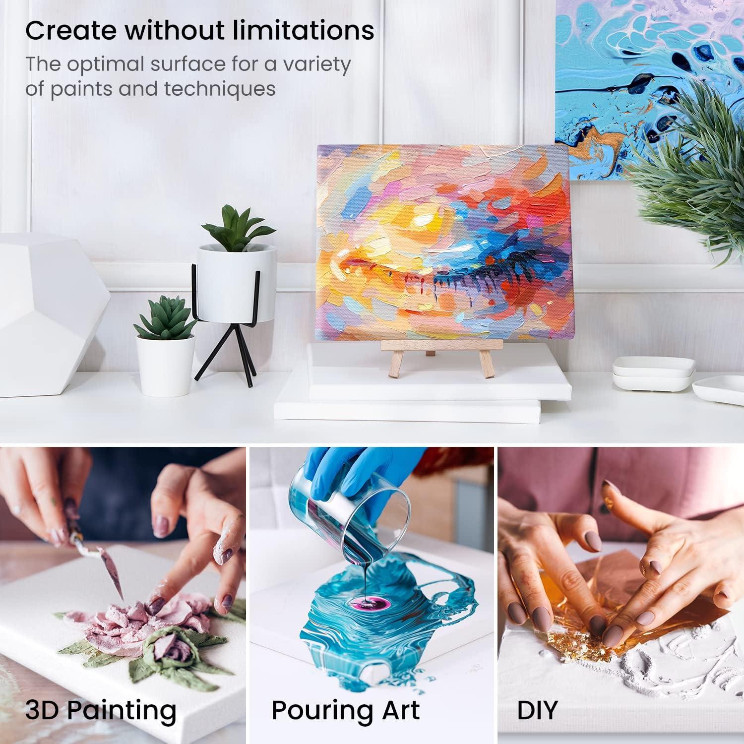 imageARTEZA Stretched Canvas 5 x 7 Inches Pack of 12 Blank White Canvas for Painting for Acrylic Oil and Gouache Paintswhite