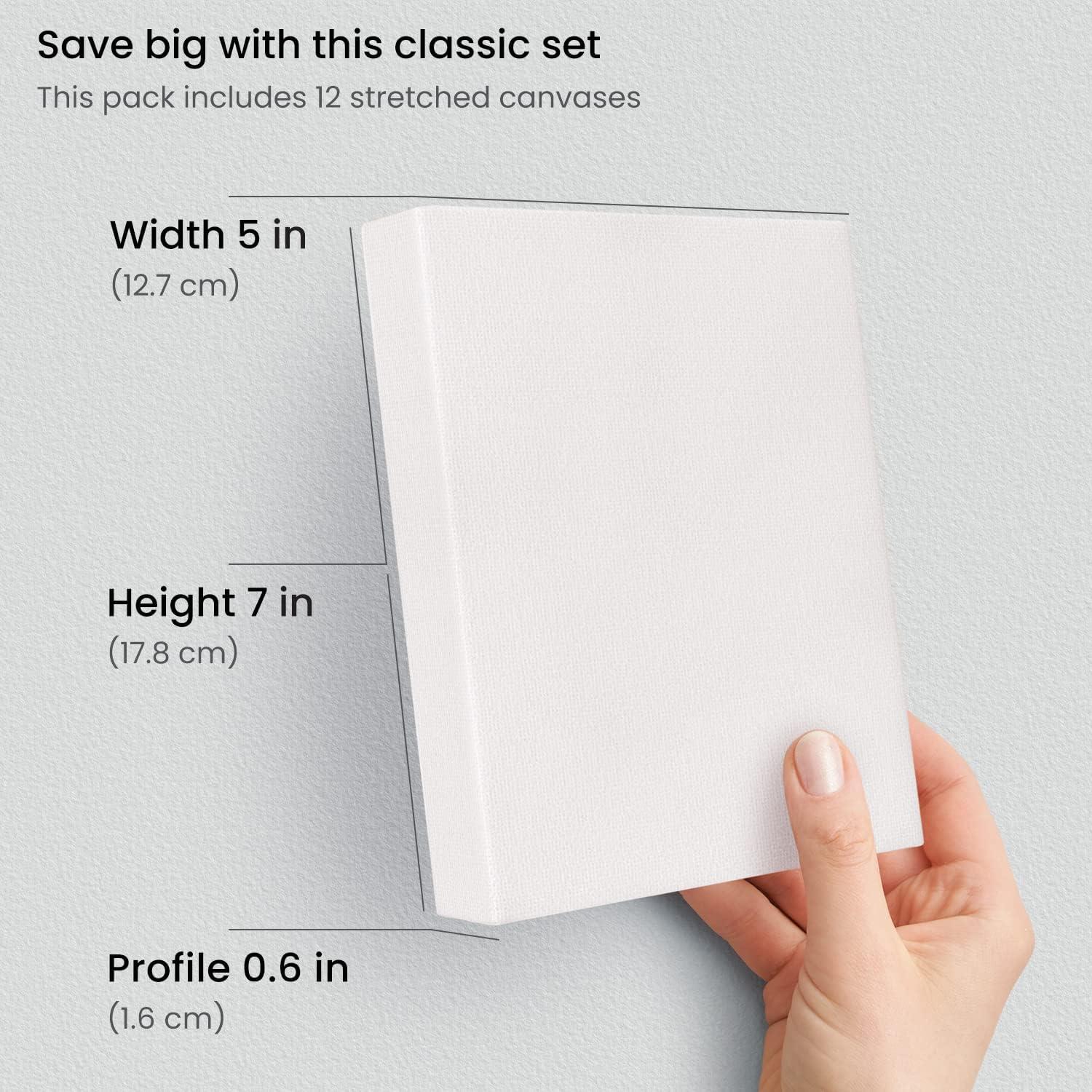 imageARTEZA Stretched Canvas 5 x 7 Inches Pack of 12 Blank White Canvas for Painting for Acrylic Oil and Gouache Paintswhite