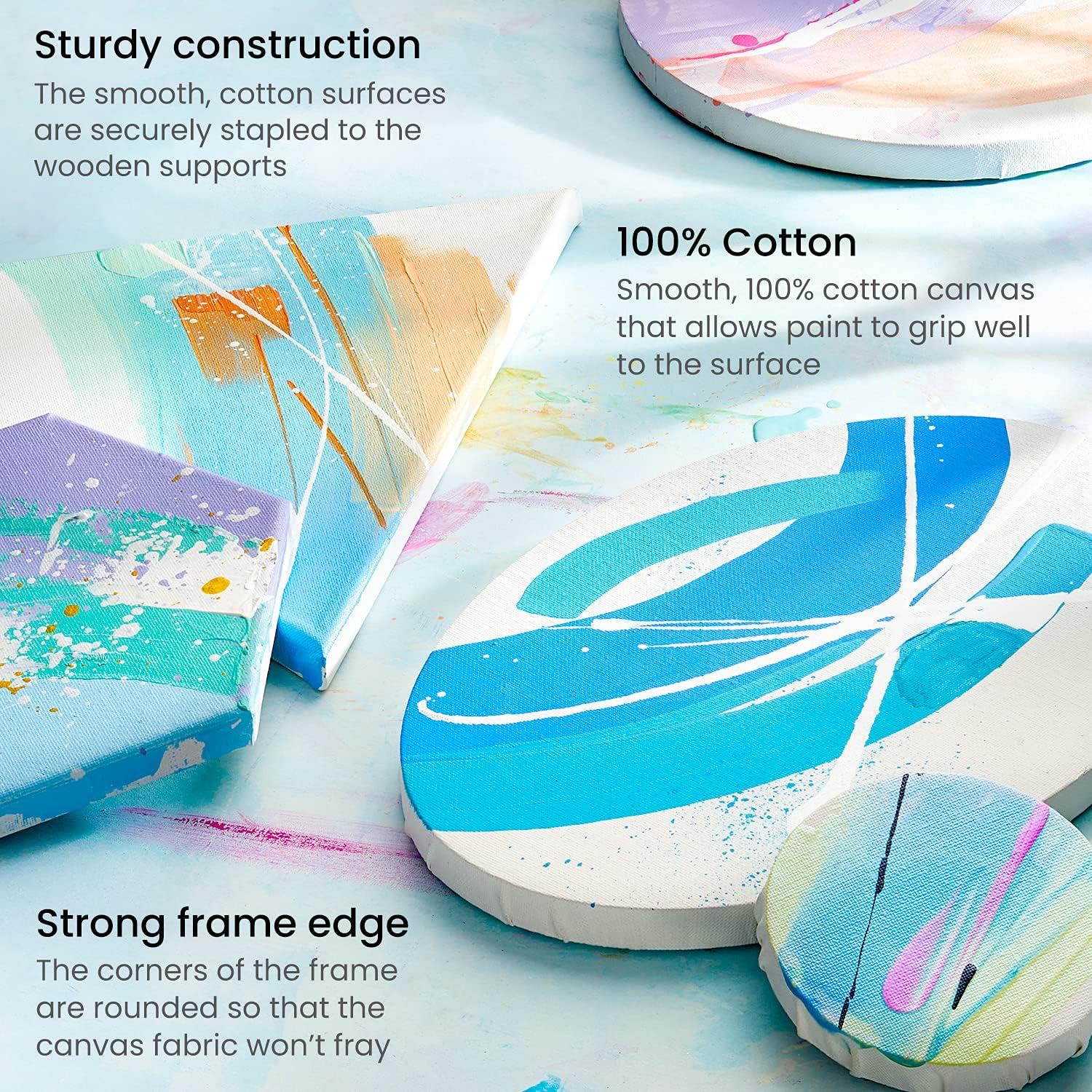 imageARTEZA Stretched Canvas Multipack of 10 Round Oval Triangle and Hexagonal Canvas Blank White Canvas Boards for Acrylic Oil and Gouache PaintingLarge