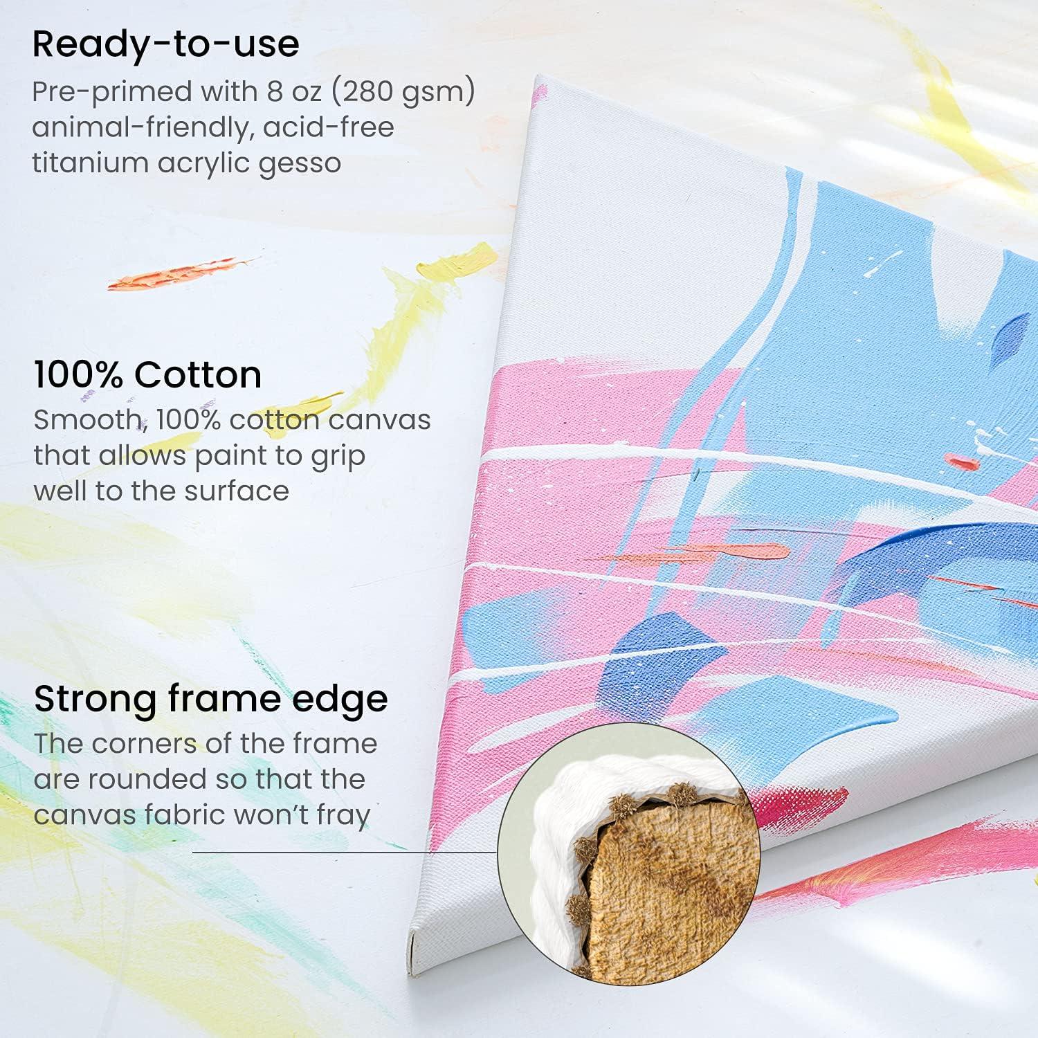 imageARTEZA Triangle Stretched Canvas 14 Inch Side Pack of 8 Blank White Cotton Canvases for Acrylic Oil Gouache Painting PrePrimed on Wood Frame14 inch