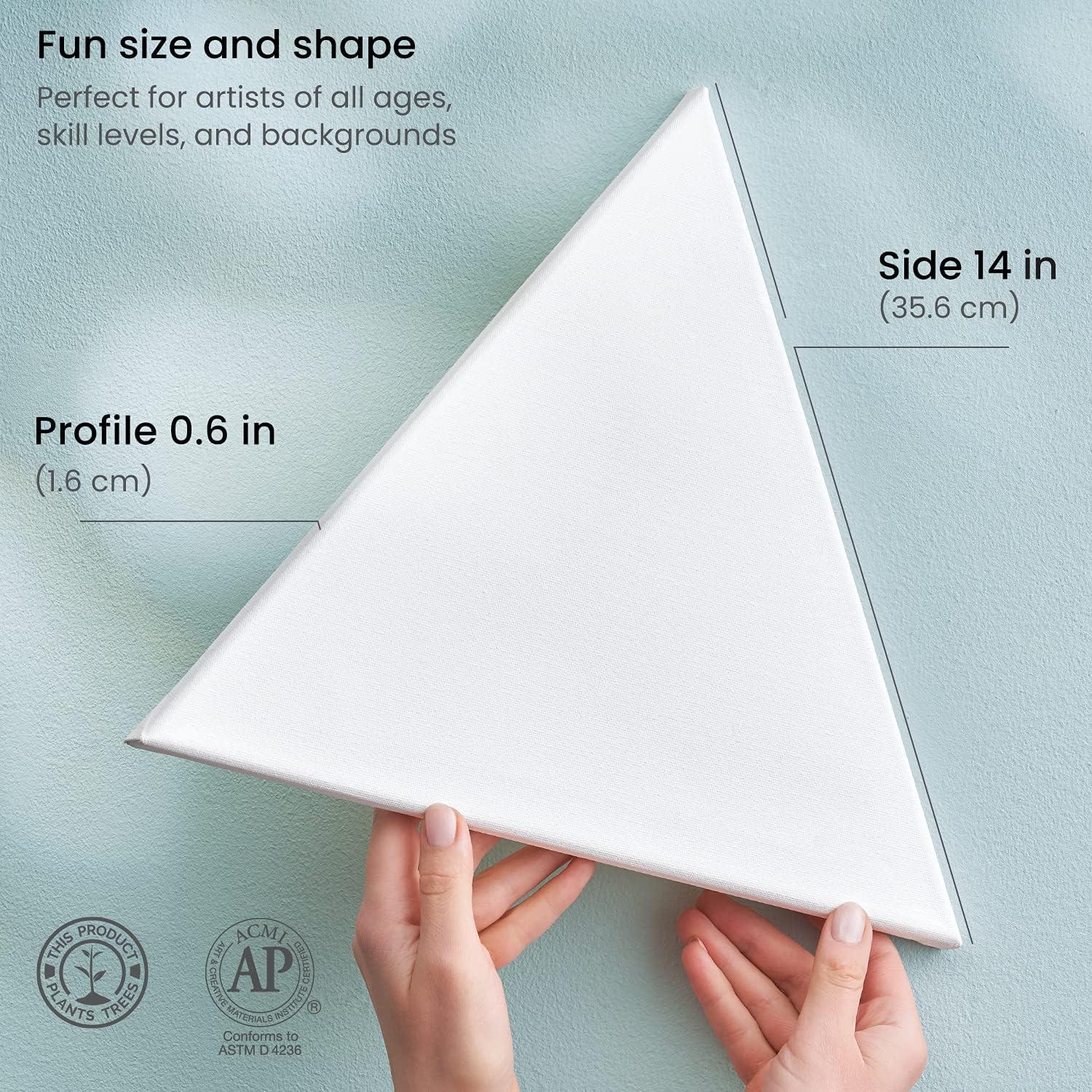 imageARTEZA Triangle Stretched Canvas 14 Inch Side Pack of 8 Blank White Cotton Canvases for Acrylic Oil Gouache Painting PrePrimed on Wood Frame14 inch