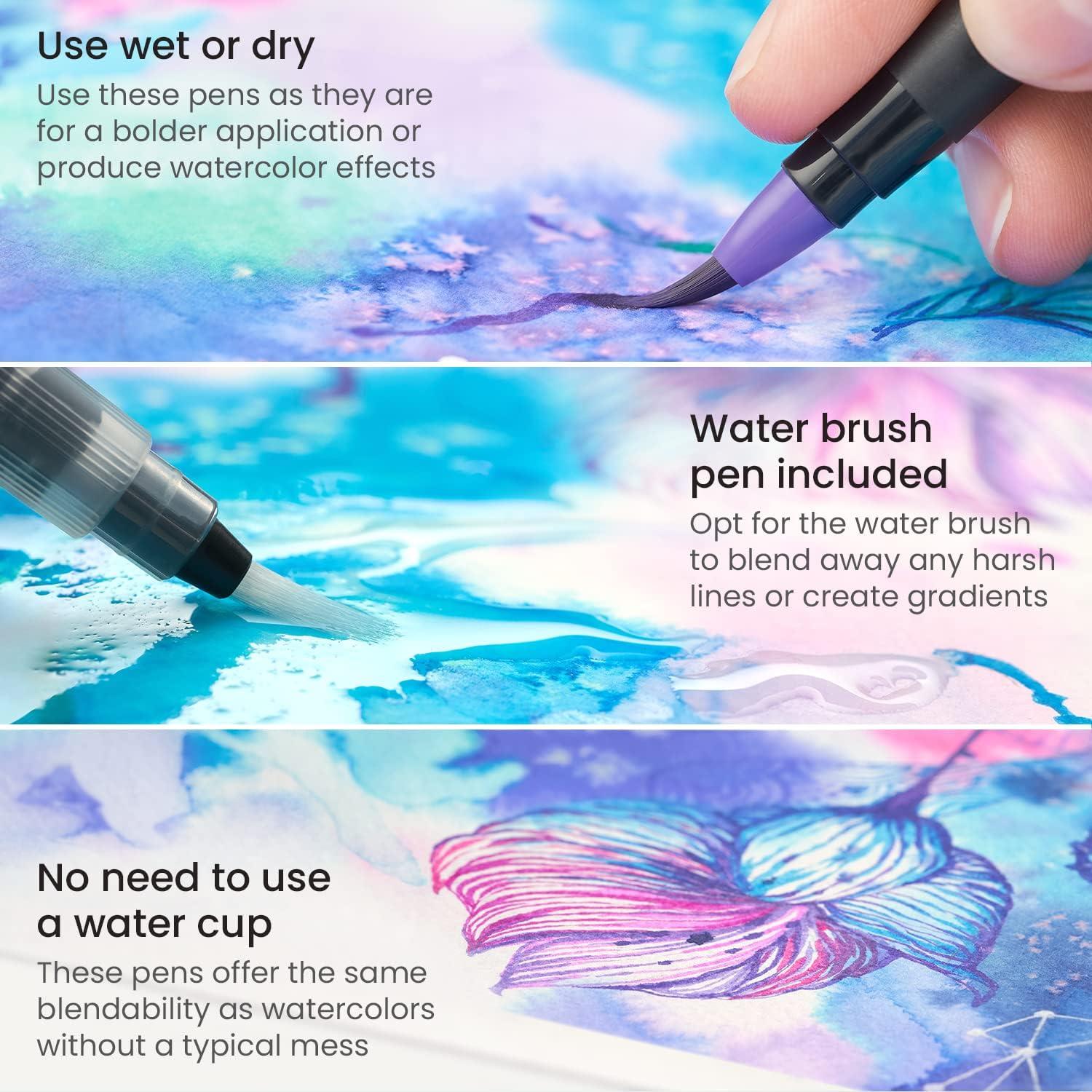 imageARTEZA Watercolor Pens 36 DualTip Markers with Flexible Nylon Brush Tips Classic Tones Double Sided Markers with Water Brush36
