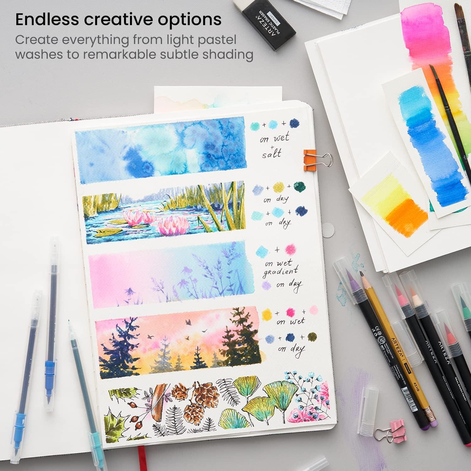 imageARTEZA Watercolor Pens 36 DualTip Markers with Flexible Nylon Brush Tips Classic Tones Double Sided Markers with Water Brush49