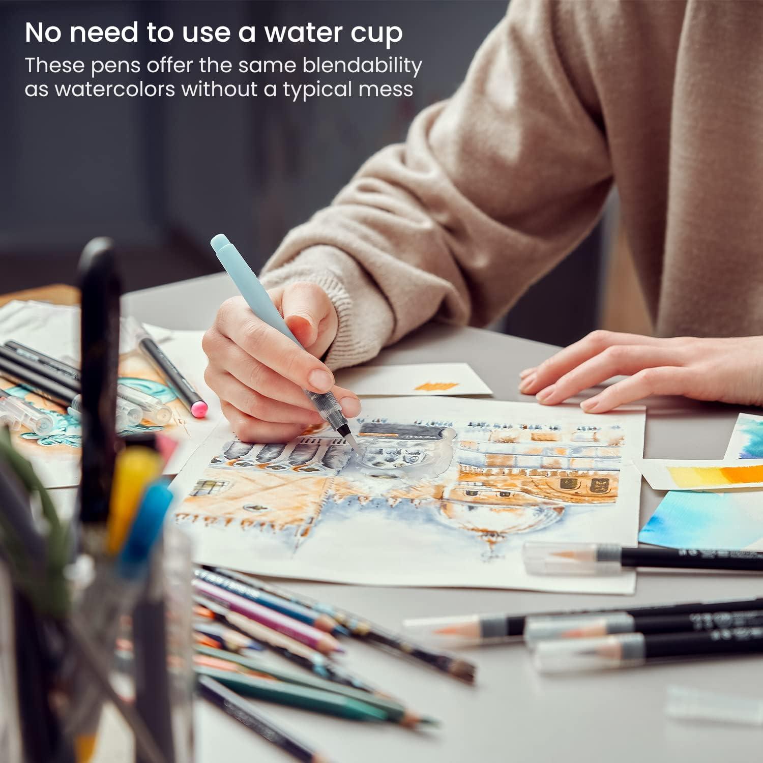 imageARTEZA Watercolor Pens 36 DualTip Markers with Flexible Nylon Brush Tips Classic Tones Double Sided Markers with Water Brush49