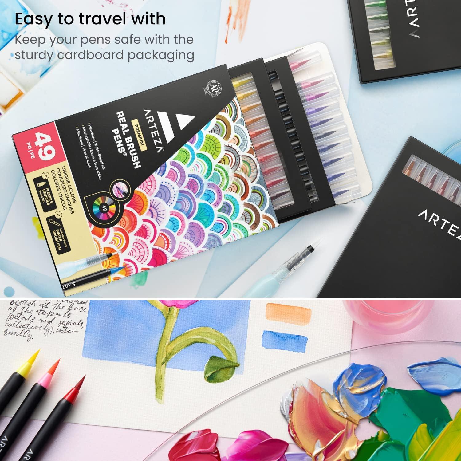 imageARTEZA Watercolor Pens 36 DualTip Markers with Flexible Nylon Brush Tips Classic Tones Double Sided Markers with Water Brush49