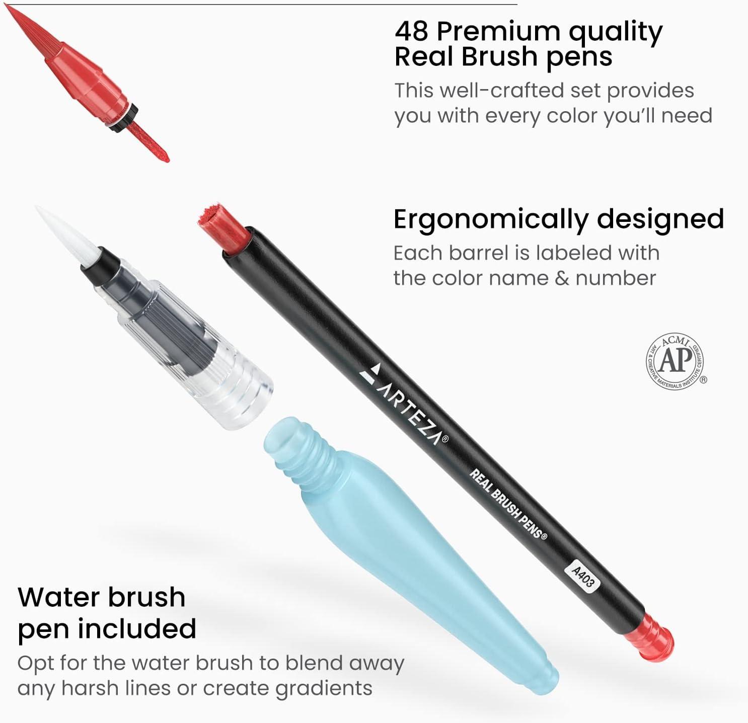 imageARTEZA Watercolor Pens 36 DualTip Markers with Flexible Nylon Brush Tips Classic Tones Double Sided Markers with Water Brush49