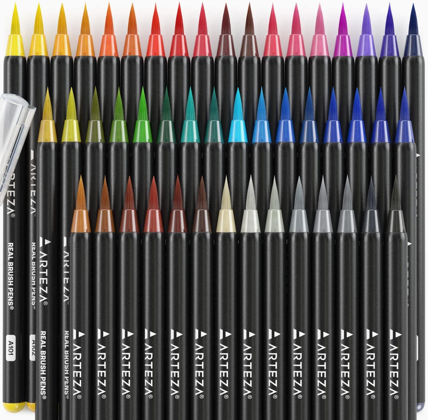imageARTEZA Watercolor Pens 36 DualTip Markers with Flexible Nylon Brush Tips Classic Tones Double Sided Markers with Water Brush49