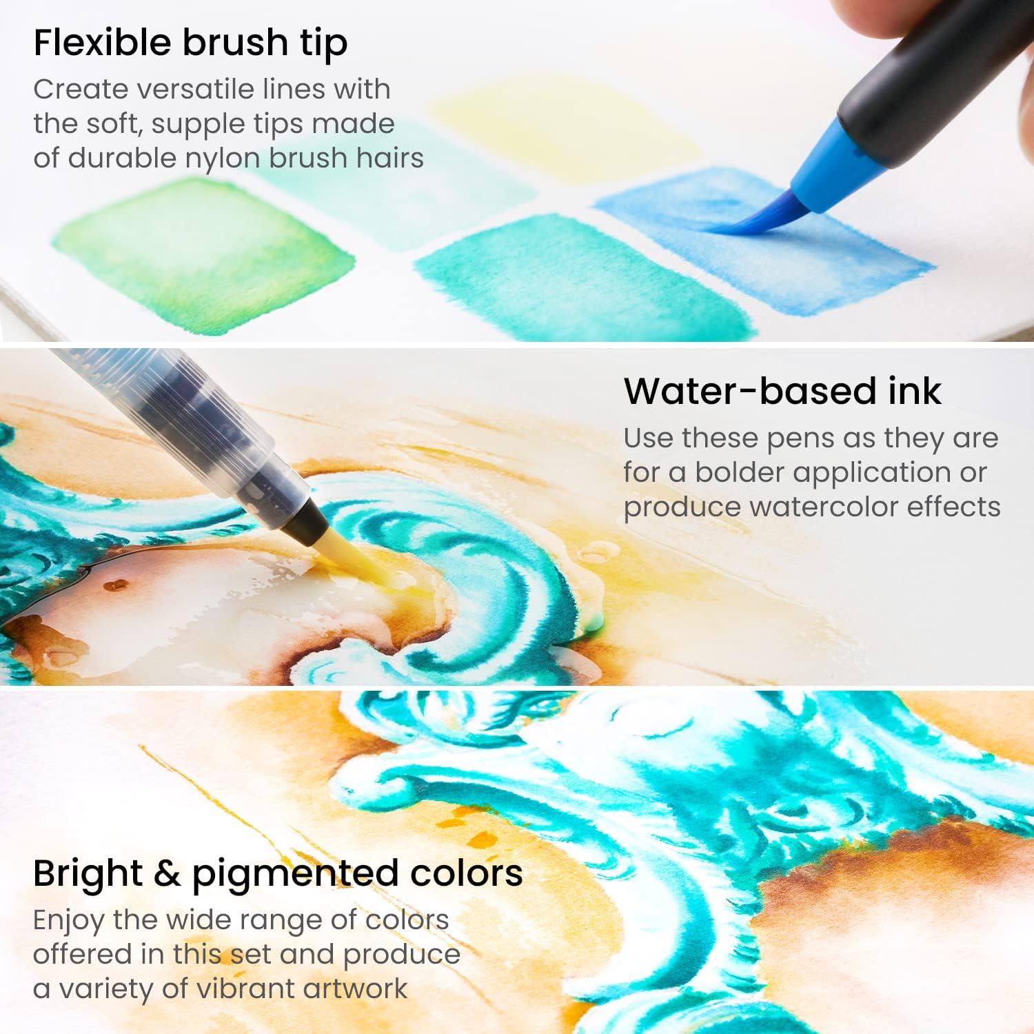 imageARTEZA Watercolor Pens 36 DualTip Markers with Flexible Nylon Brush Tips Classic Tones Double Sided Markers with Water Brush49