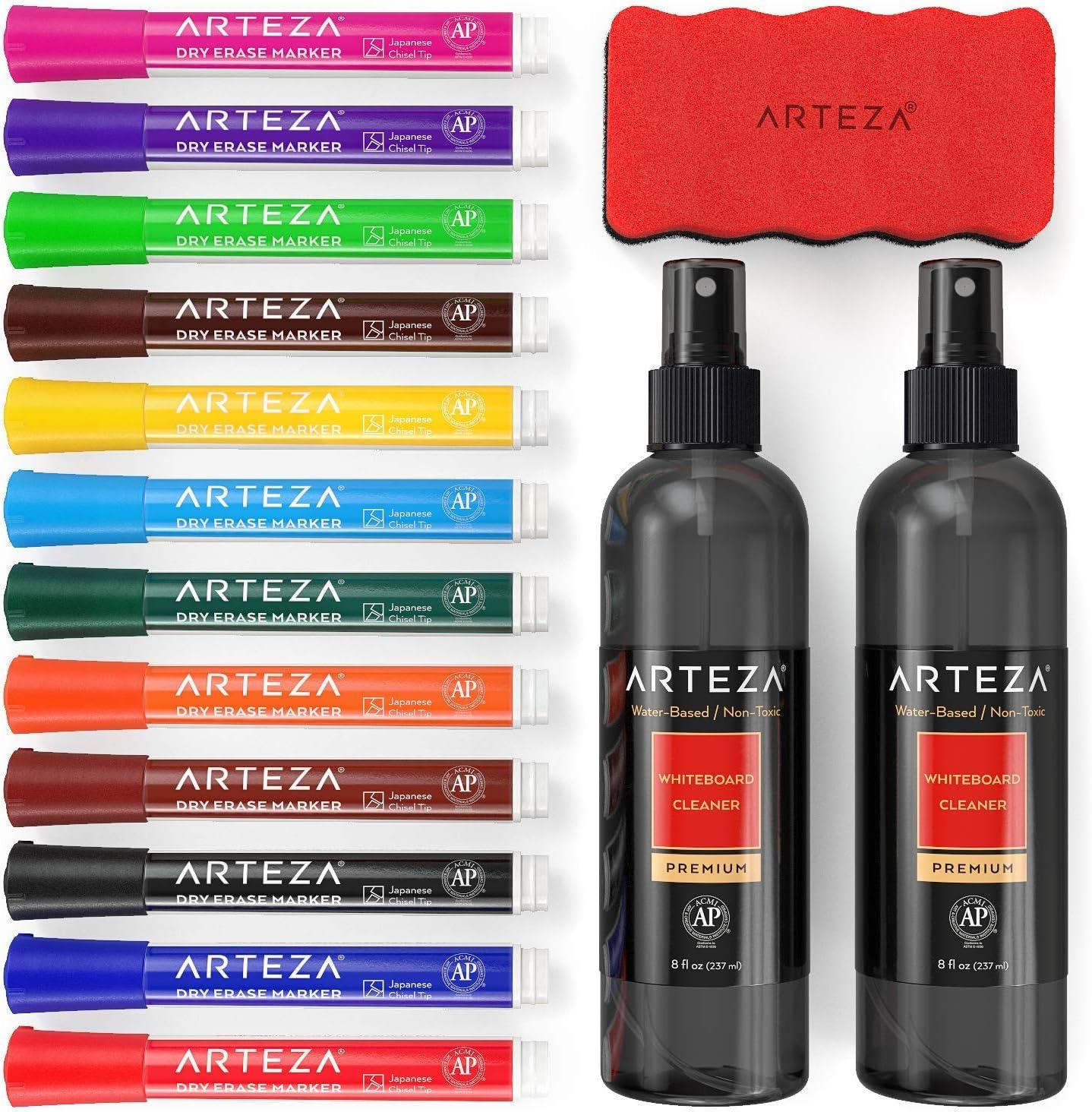 imageARTEZA Whiteboard Cleaner Set with 12 Fine Tip Dry Erase Markers Magnetic Eraser ampamp an 8ounce Cleaner Office Supplies for Whiteboards Glass Boards15
