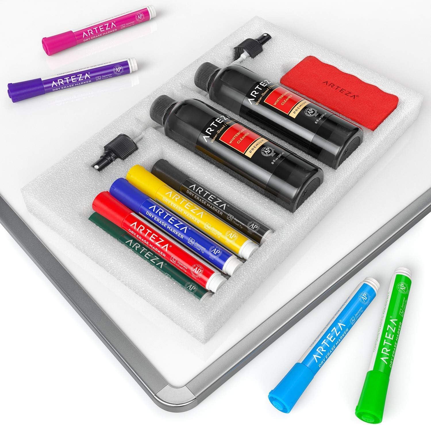 imageARTEZA Whiteboard Cleaner Set with 12 Fine Tip Dry Erase Markers Magnetic Eraser ampamp an 8ounce Cleaner Office Supplies for Whiteboards Glass Boards15
