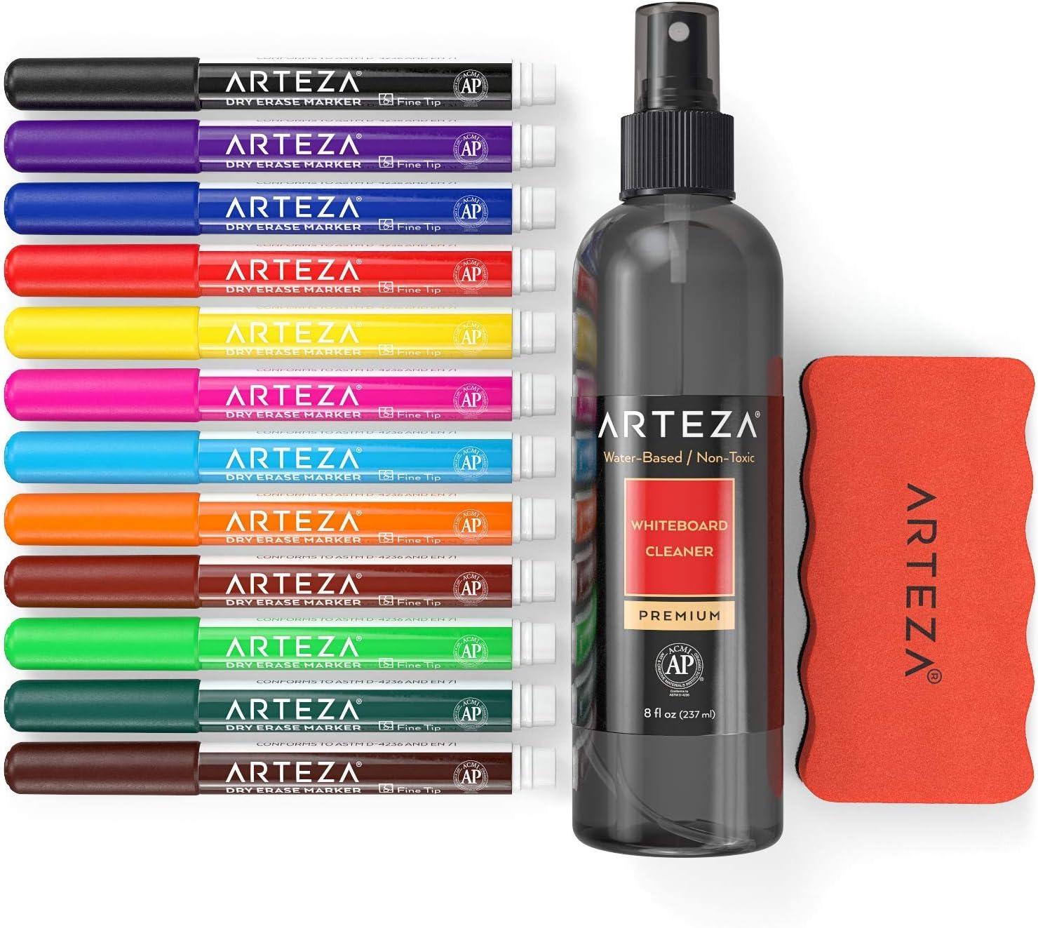 imageARTEZA Whiteboard Cleaner Set with 12 Fine Tip Dry Erase Markers Magnetic Eraser ampamp an 8ounce Cleaner Office Supplies for Whiteboards Glass Boards14