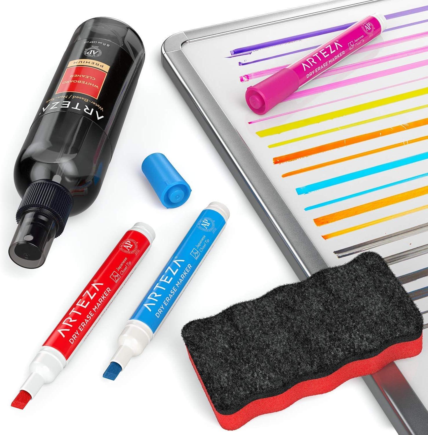 imageARTEZA Whiteboard Cleaner Set with 12 Fine Tip Dry Erase Markers Magnetic Eraser ampamp an 8ounce Cleaner Office Supplies for Whiteboards Glass Boards15