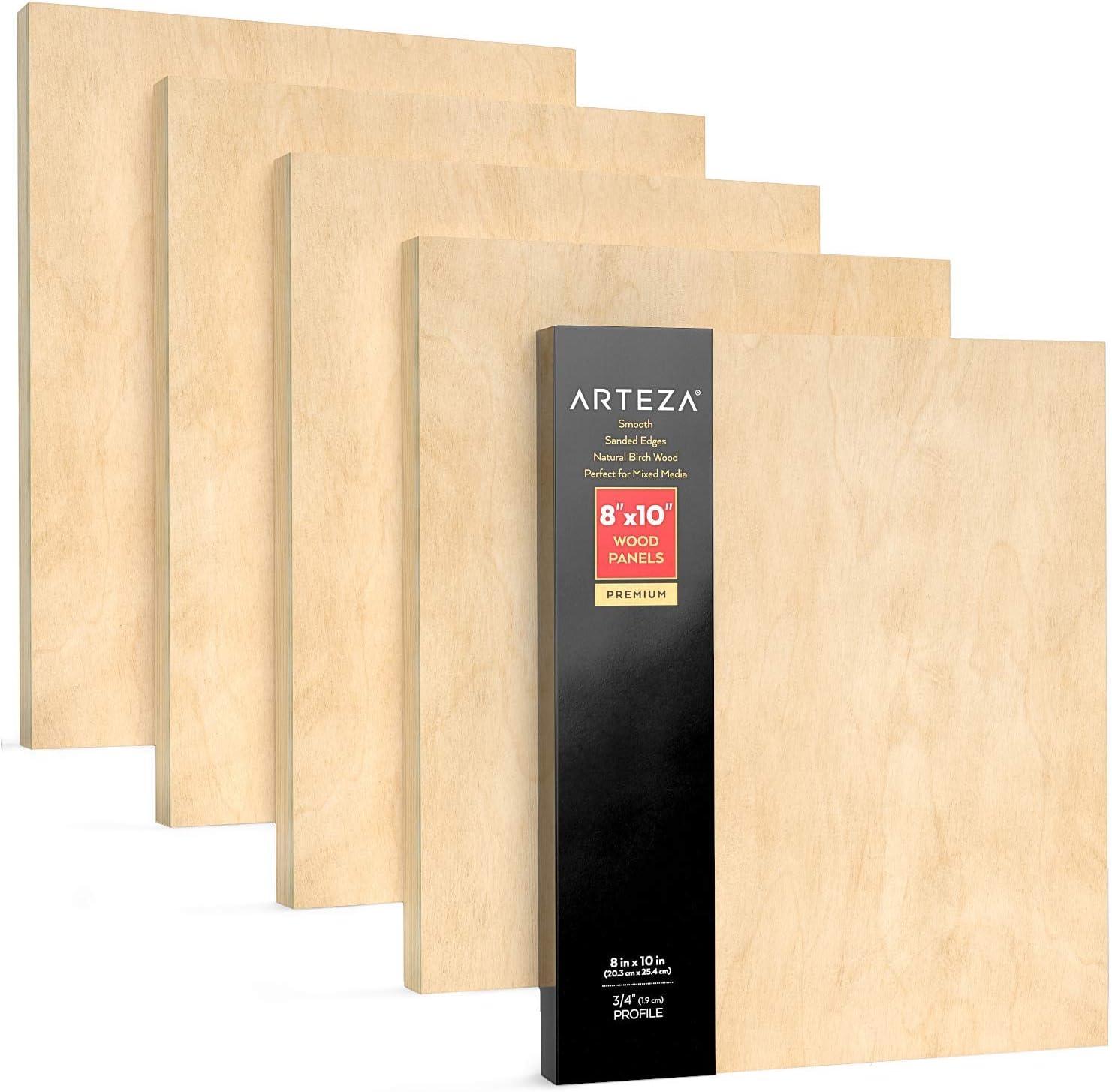 imageARTEZA Wooden Canvas Board 9x12 Inch Pack of 5 Cradled Birch Wood Panels for Painting Acrylic Pouring Encaustic Art ampamp Wood Burning8x10 Inch