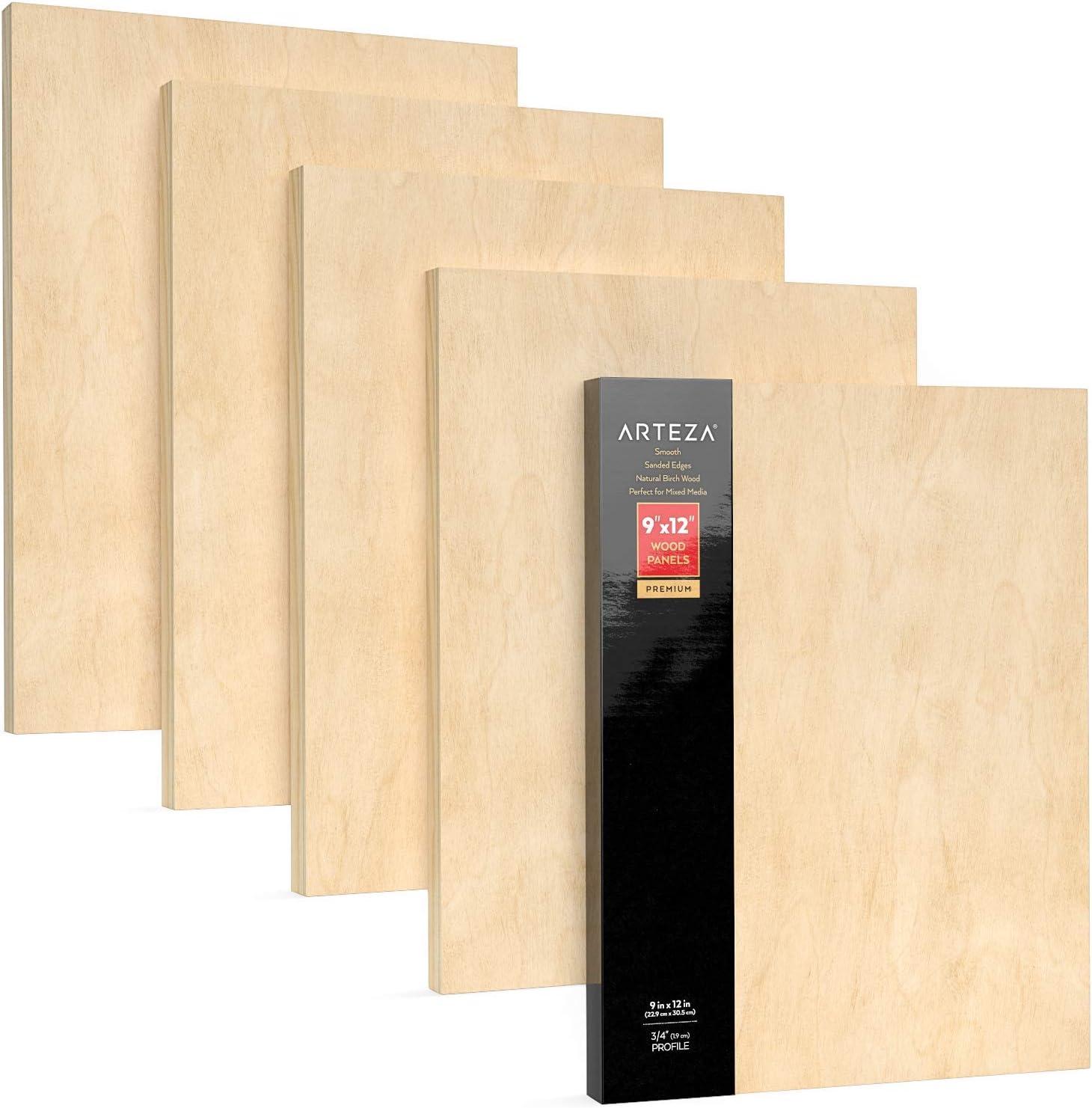 imageARTEZA Wooden Canvas Board 9x12 Inch Pack of 5 Cradled Birch Wood Panels for Painting Acrylic Pouring Encaustic Art ampamp Wood Burning9x12 Inch