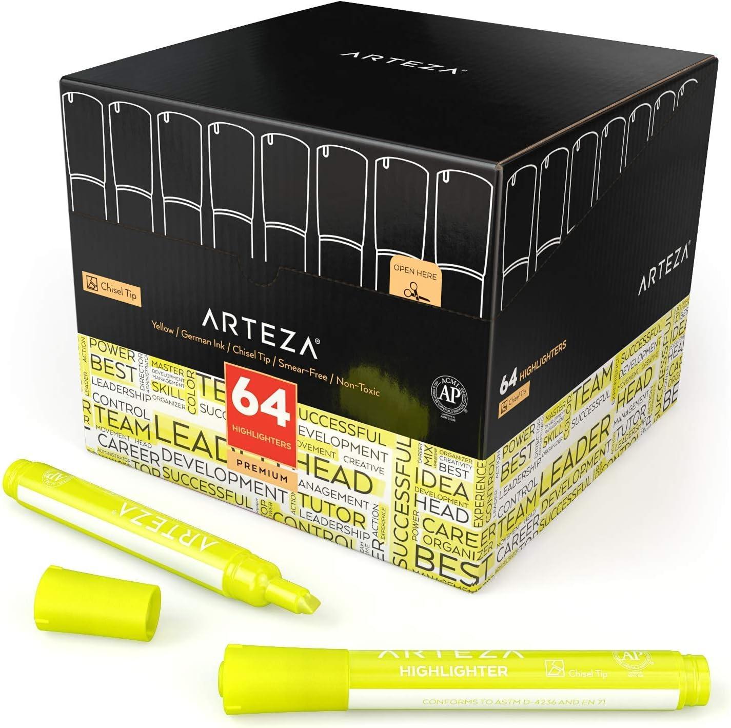 imageARTEZA Yellow Highlighters in Bulk Pack of 64 Chisel Tip MarkersYellow
