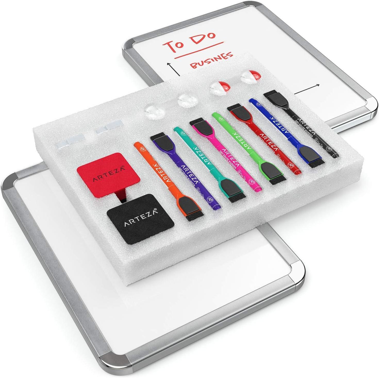 imageArteza Framed Magnetic Cork Whiteboard Set 12x14 inches 2Pack Dry Erase Lap Boards with Push Pins Markers ampamp Magnets Office ampamp Back to School Supplies for Home Classroom Students Brainstorming85x11 inches