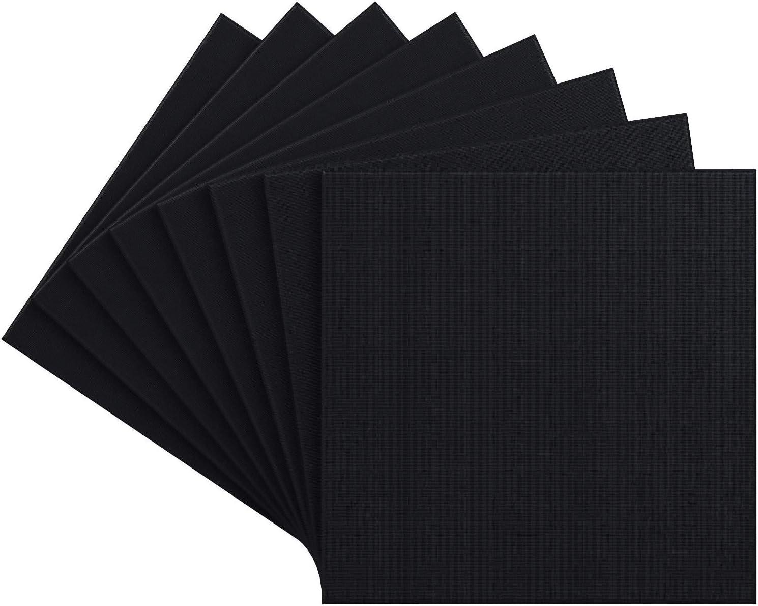 imageArteza Paint Canvases for Painting Pack of 8 12 x 12 Inches Square Black Canvas Bulk 100 Cotton Stretched Canvas 8 oz GessoPrimed Art Supplies for Adults for Acrylic Pouring and Oil Painting