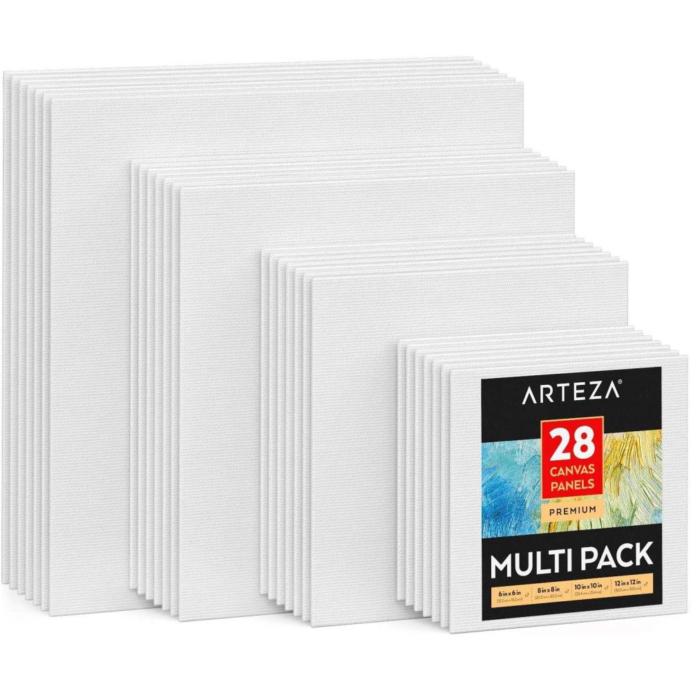 imageARTEZA Canvas Boards for Painting 5 x 7 Inches Pack of 14 Blank White Small Canvas Panels for Acrylic Oil and Gouache PaintingMultipack Square Premium